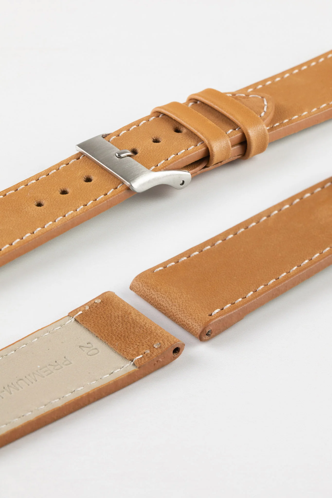 Pebro CLASSIC Unpadded Calfskin Leather Watch Strap in COGNAC - Image 7