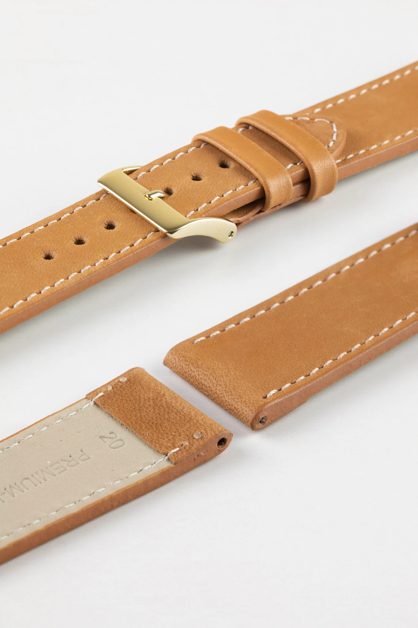 Pebro CLASSIC Unpadded Calfskin Leather Watch Strap in COGNAC - Image 8