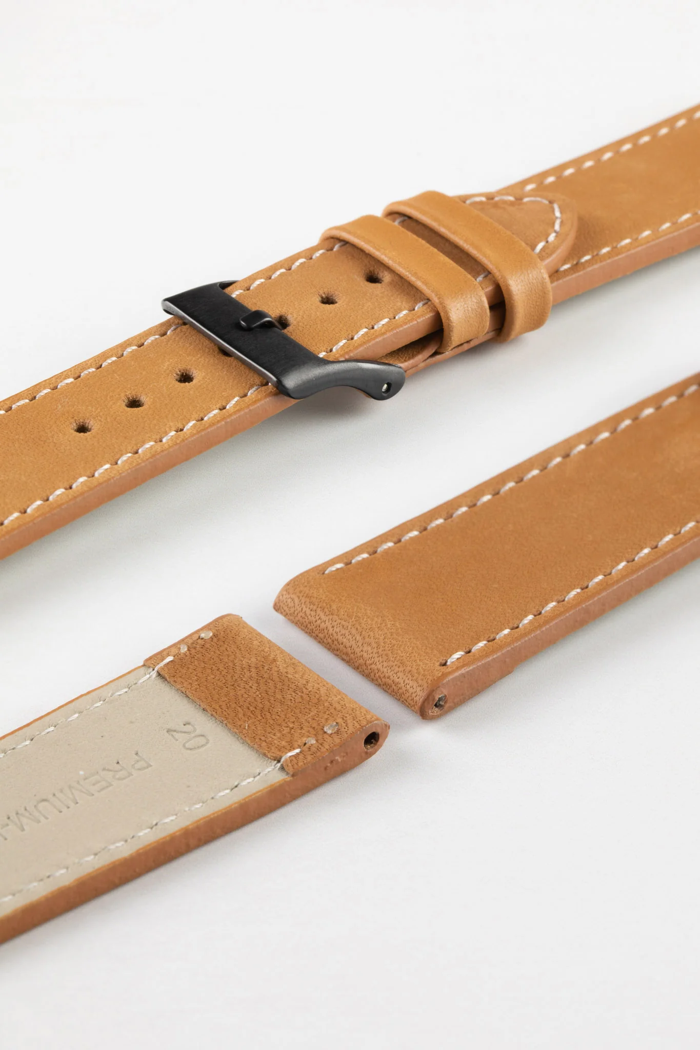 Pebro CLASSIC Unpadded Calfskin Leather Watch Strap in COGNAC - Image 9
