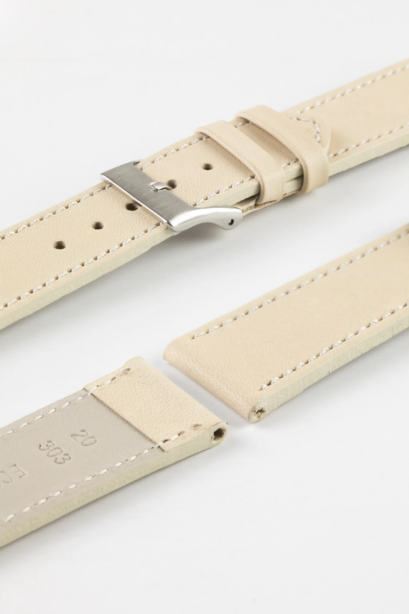 Pebro CLASSIC Unpadded Calfskin Leather Watch Strap in CREAM - Image 7