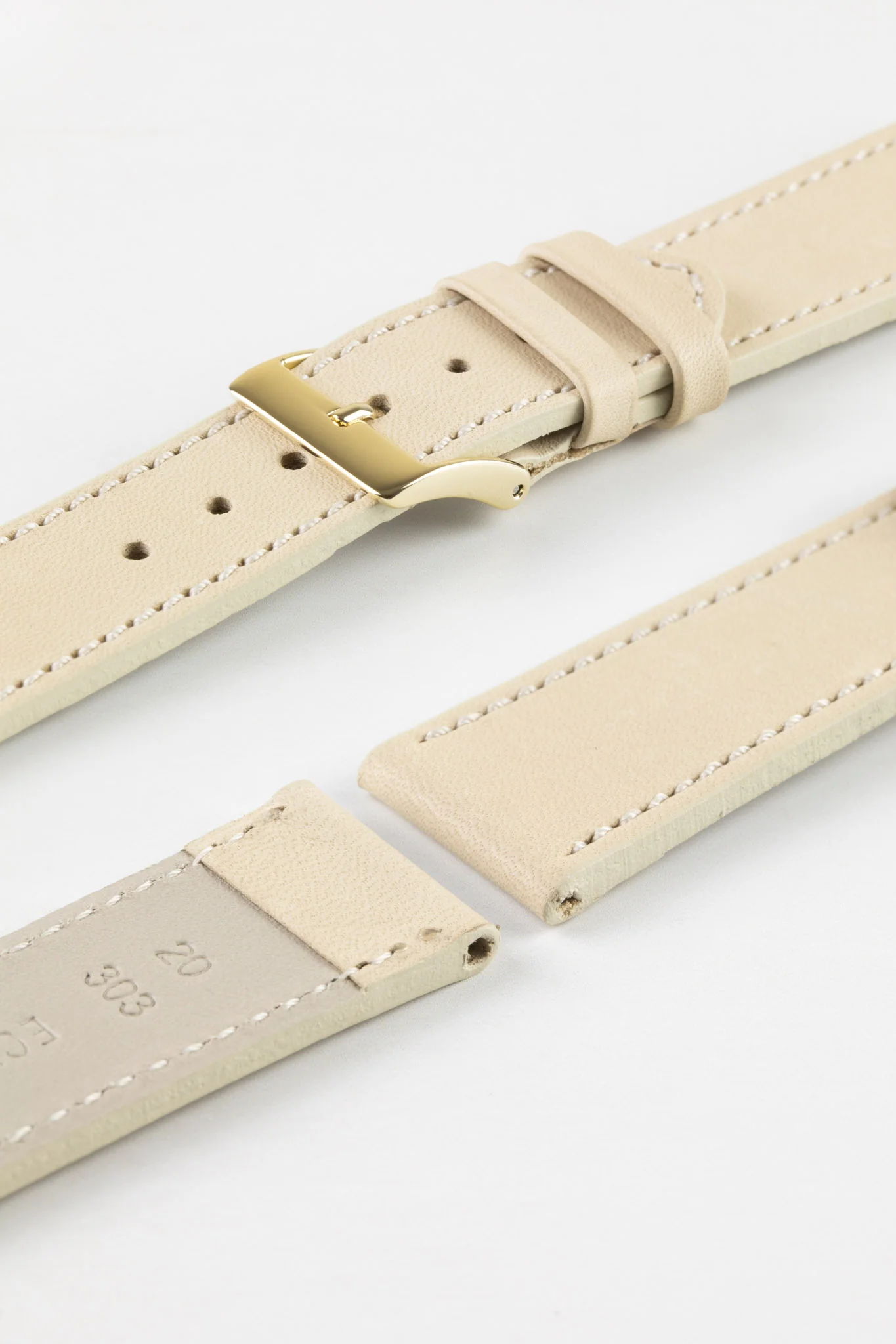 Pebro CLASSIC Unpadded Calfskin Leather Watch Strap in CREAM - Image 8