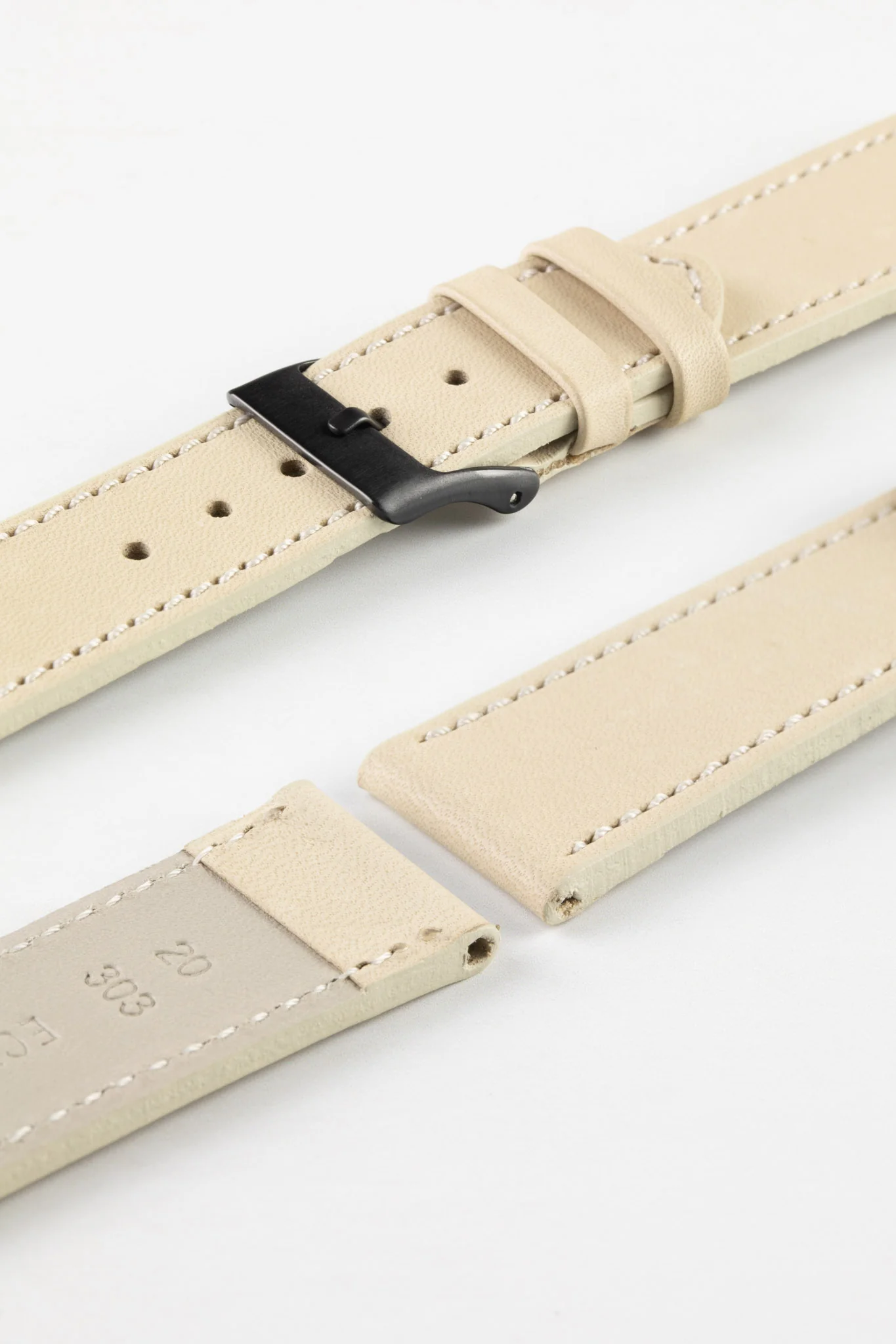 Pebro CLASSIC Unpadded Calfskin Leather Watch Strap in CREAM - Image 9