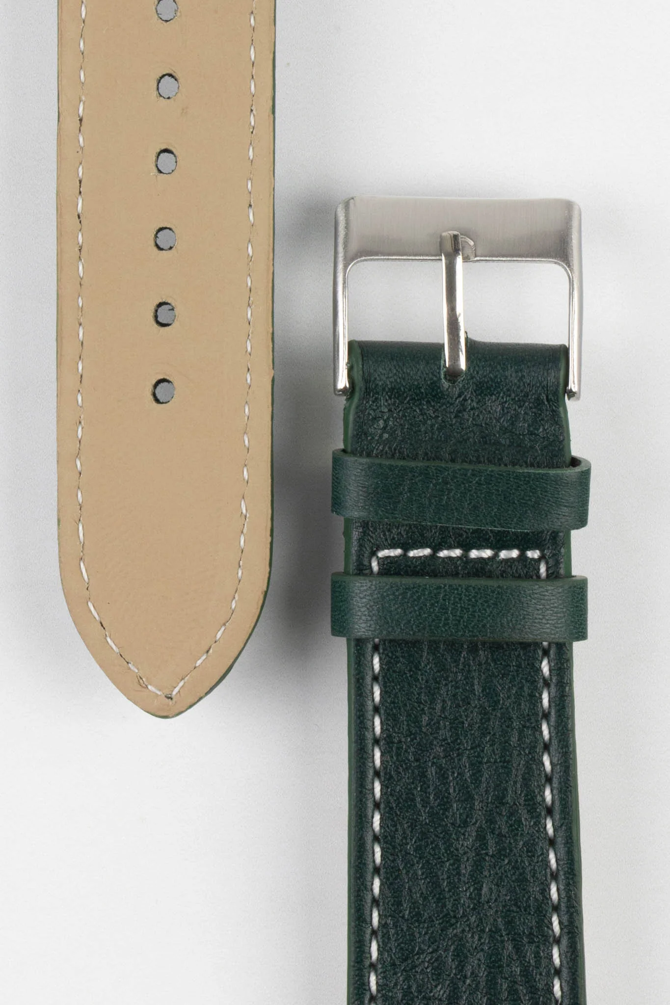 Pebro CLASSIC Unpadded Calfskin Leather Watch Strap in DARK GREEN - Image 3
