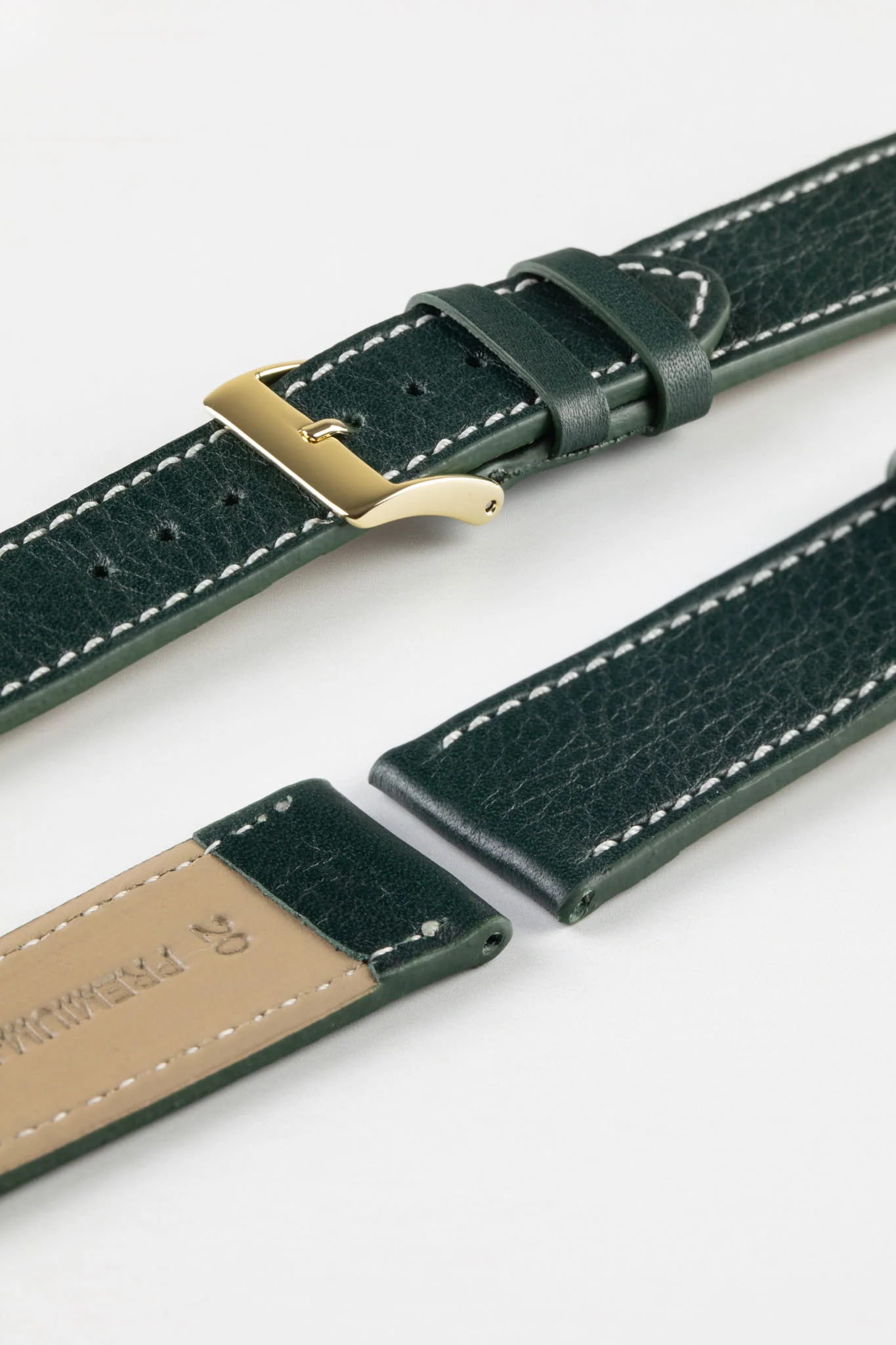 Pebro CLASSIC Unpadded Calfskin Leather Watch Strap in DARK GREEN - Image 8