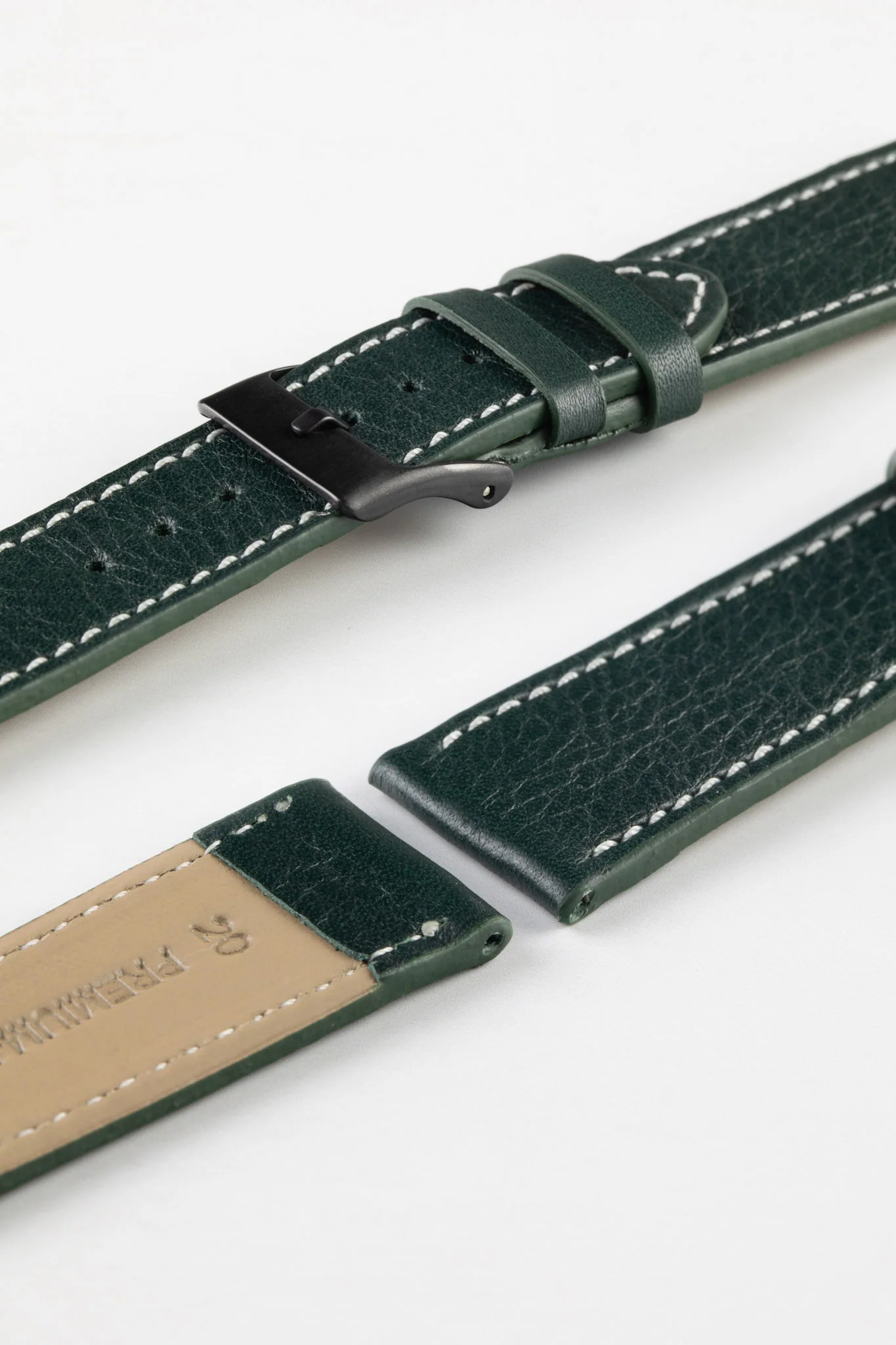 Pebro CLASSIC Unpadded Calfskin Leather Watch Strap in DARK GREEN - Image 9