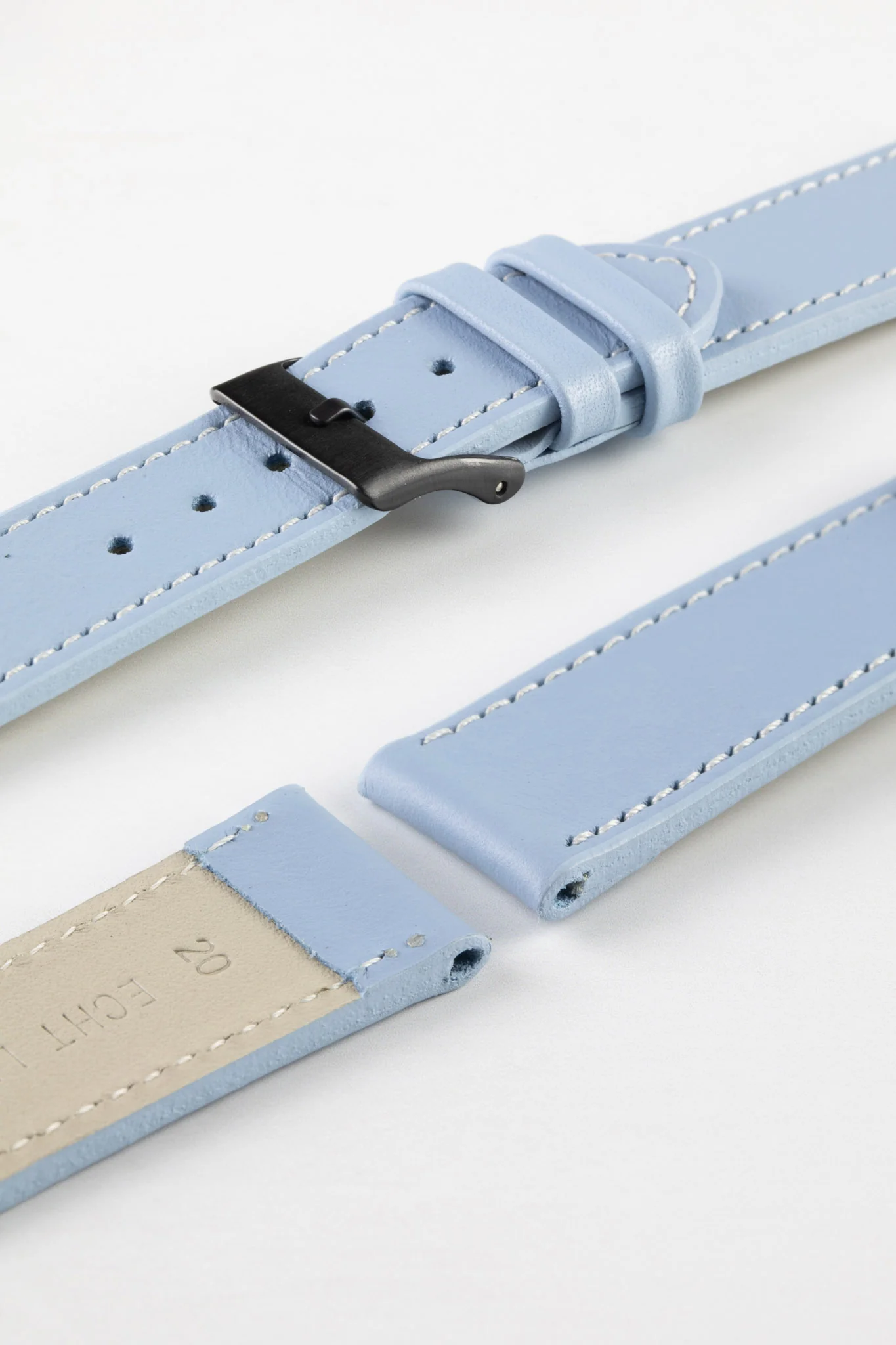 Pebro CLASSIC Unpadded Calfskin Leather Watch Strap in LIGHT BLUE - Image 9