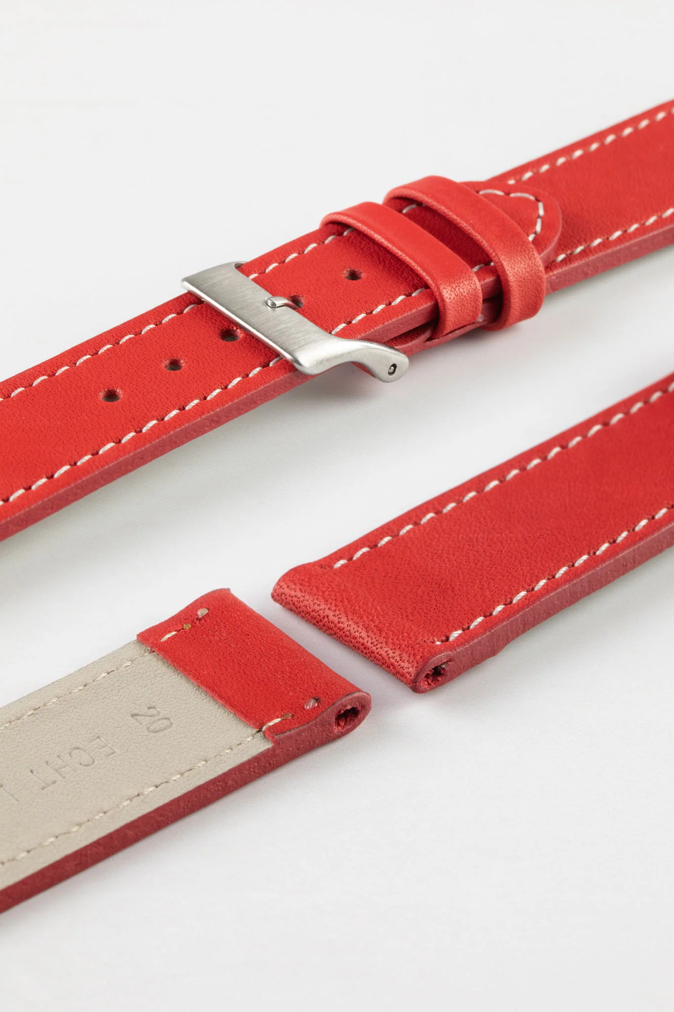 Pebro CLASSIC Unpadded Calfskin Leather Watch Strap in RED - Image 7
