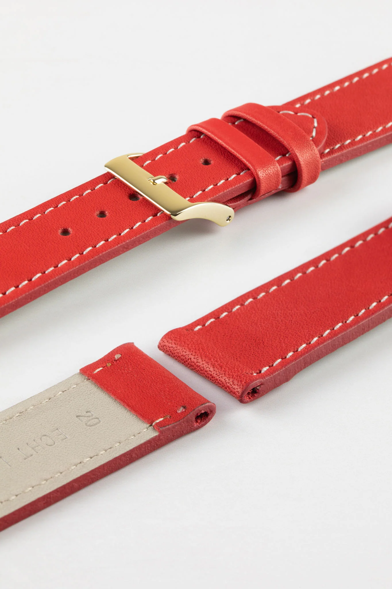 Pebro CLASSIC Unpadded Calfskin Leather Watch Strap in RED - Image 8