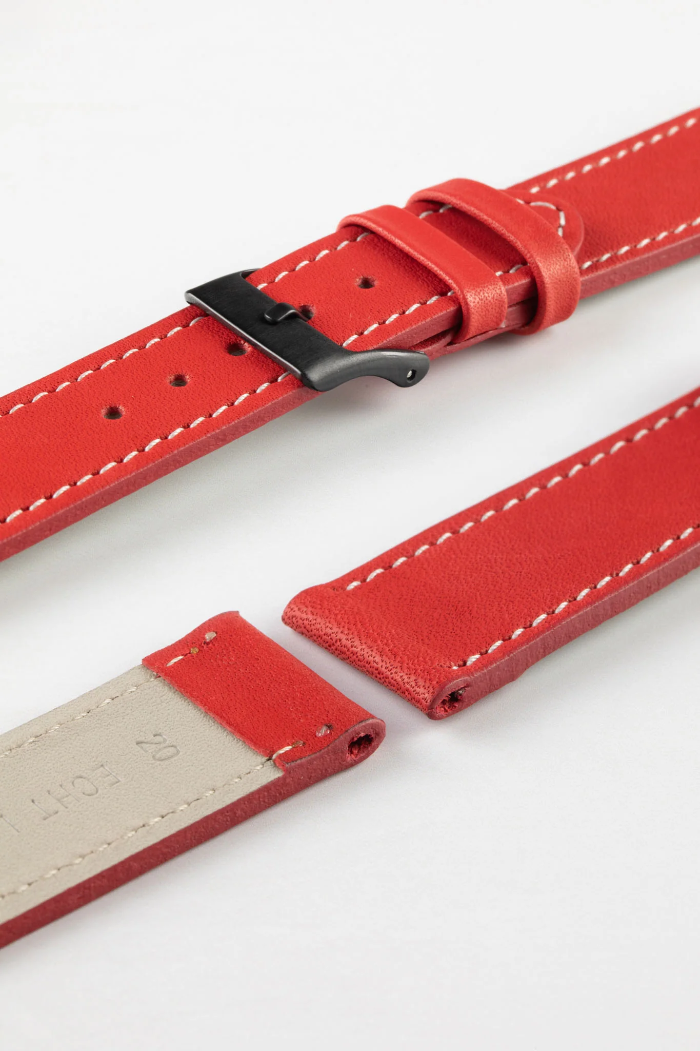 Pebro CLASSIC Unpadded Calfskin Leather Watch Strap in RED - Image 9