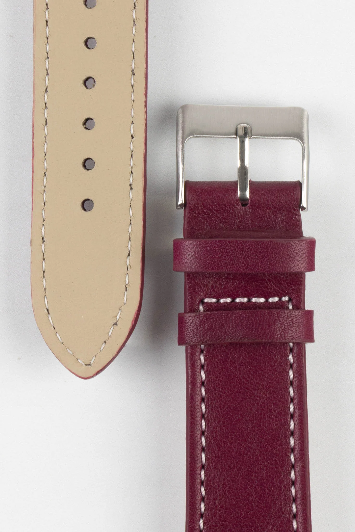 Pebro CLASSIC Unpadded Calfskin Leather Watch Strap in WINE RED - Image 3