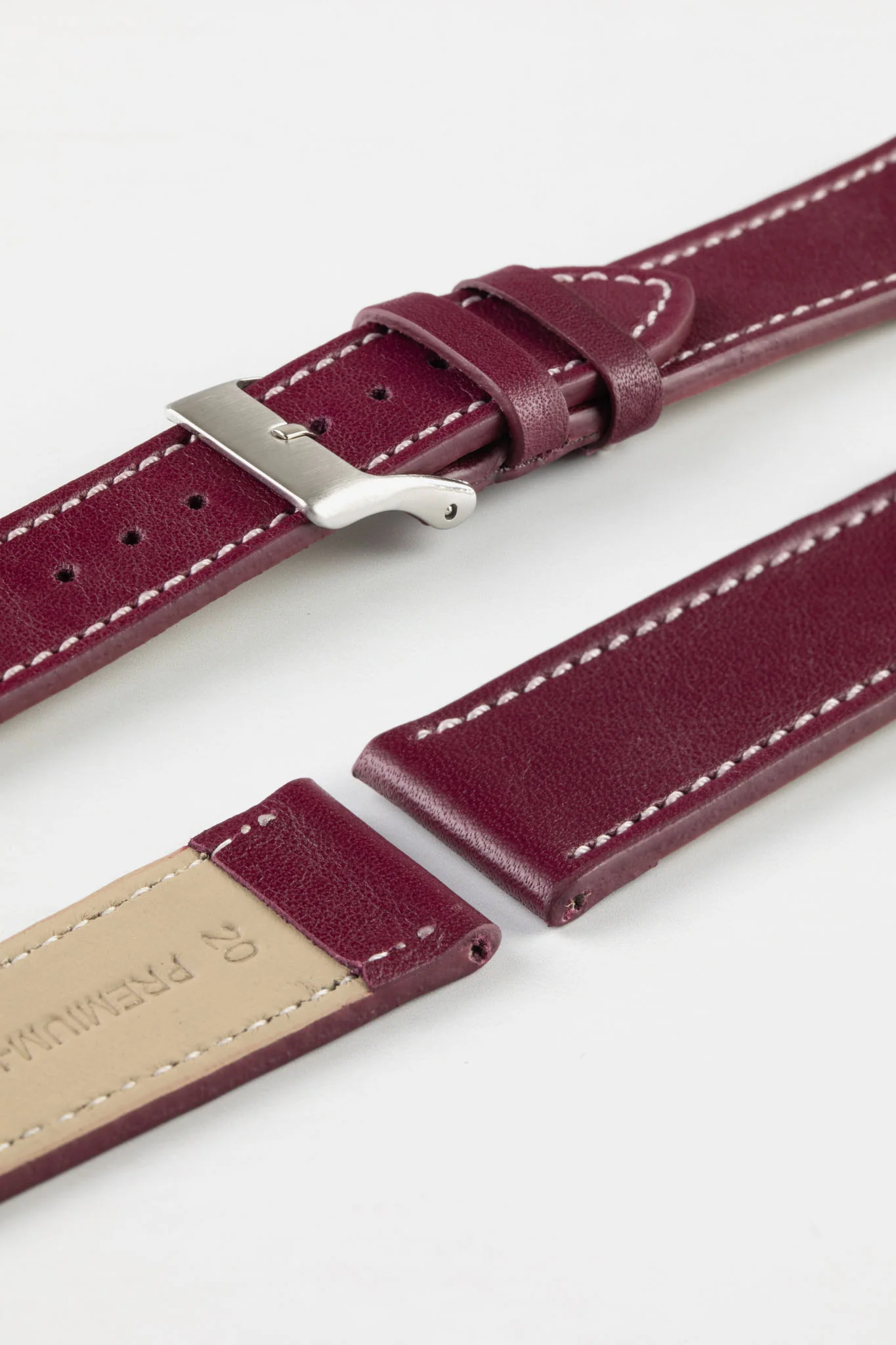 Pebro CLASSIC Unpadded Calfskin Leather Watch Strap in WINE RED - Image 7