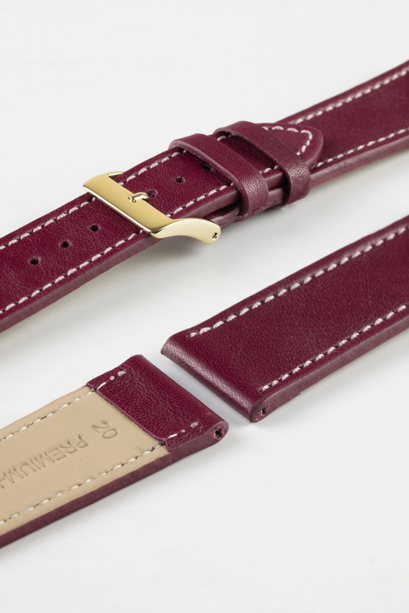 Pebro CLASSIC Unpadded Calfskin Leather Watch Strap in WINE RED - Image 8