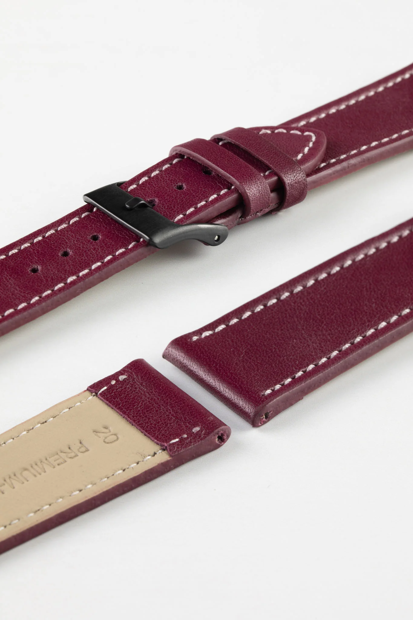 Pebro CLASSIC Unpadded Calfskin Leather Watch Strap in WINE RED - Image 9