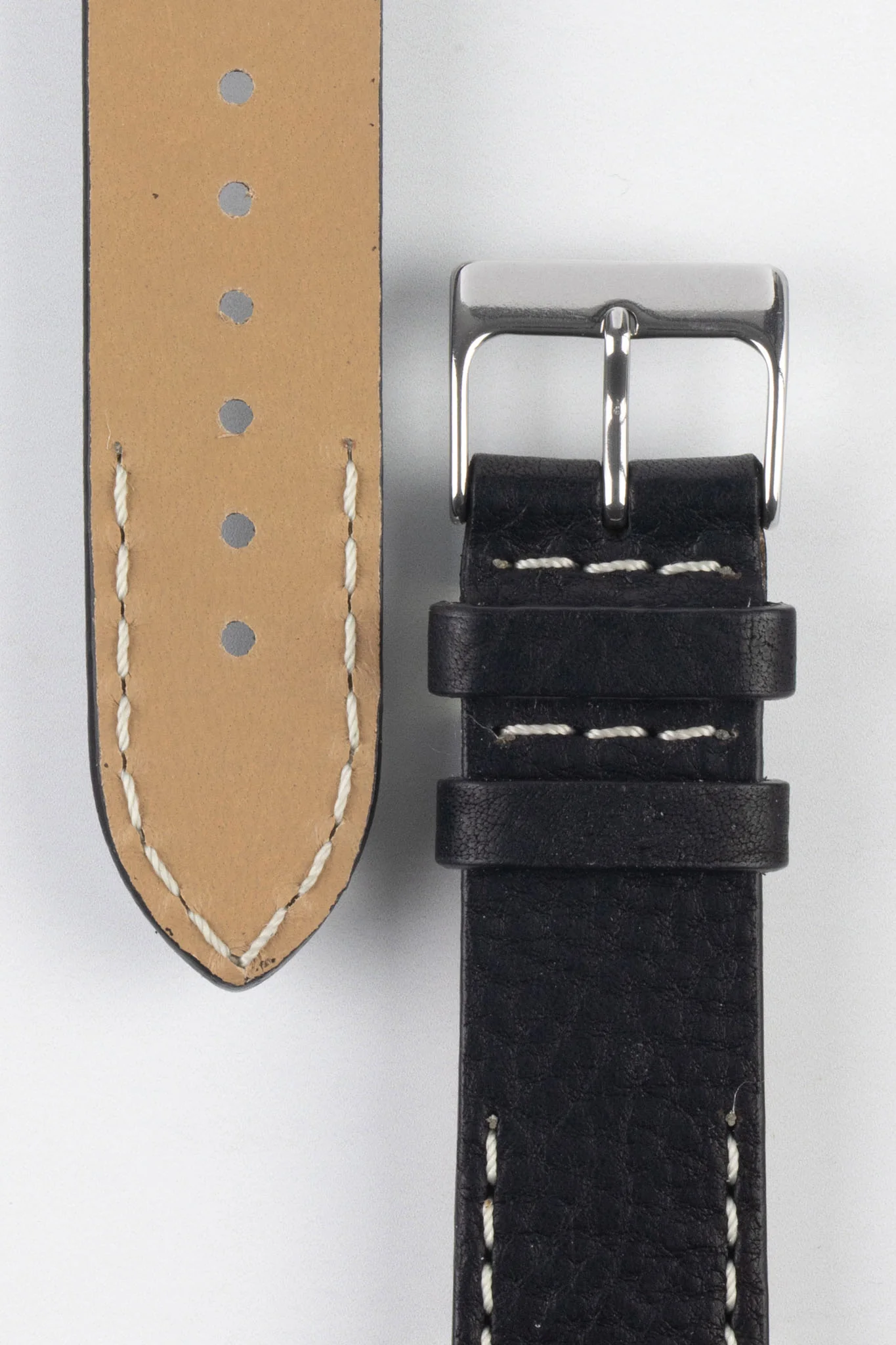 Pebro HALF-STITCH Calfskin Leather Watch Strap in BLACK - Image 3