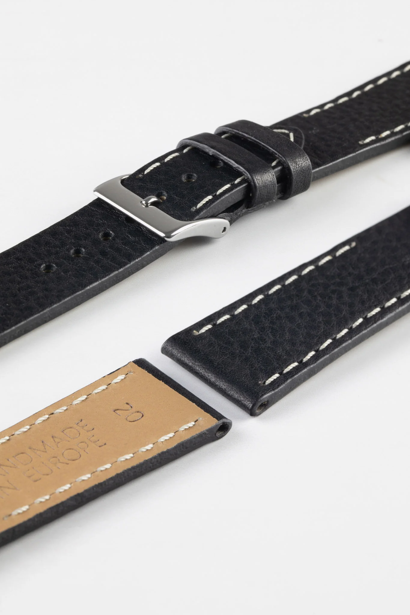 Pebro HALF-STITCH Calfskin Leather Watch Strap in BLACK - Image 7
