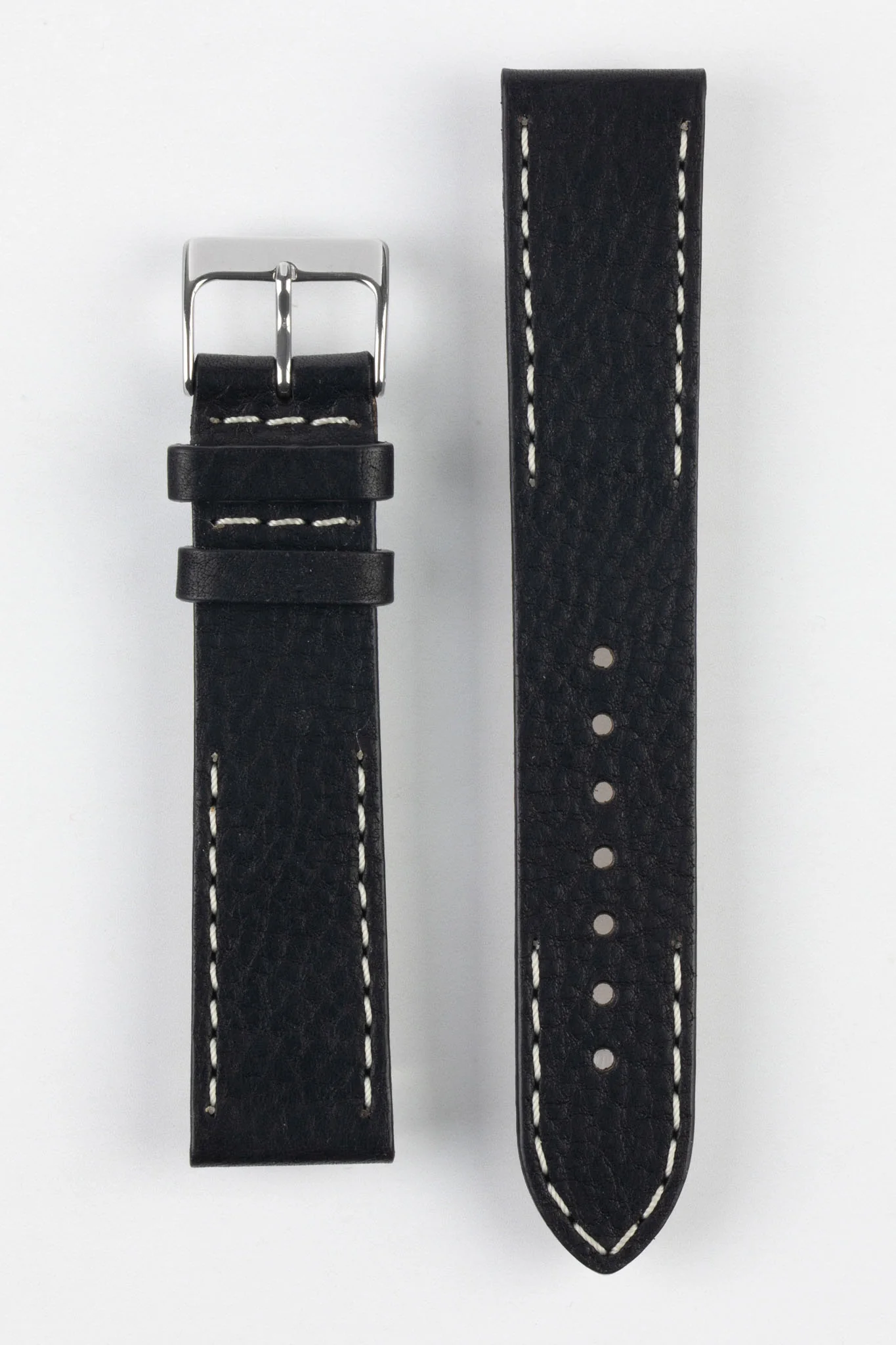 Pebro HALF-STITCH Calfskin Leather Watch Strap in BLACK - Image 8