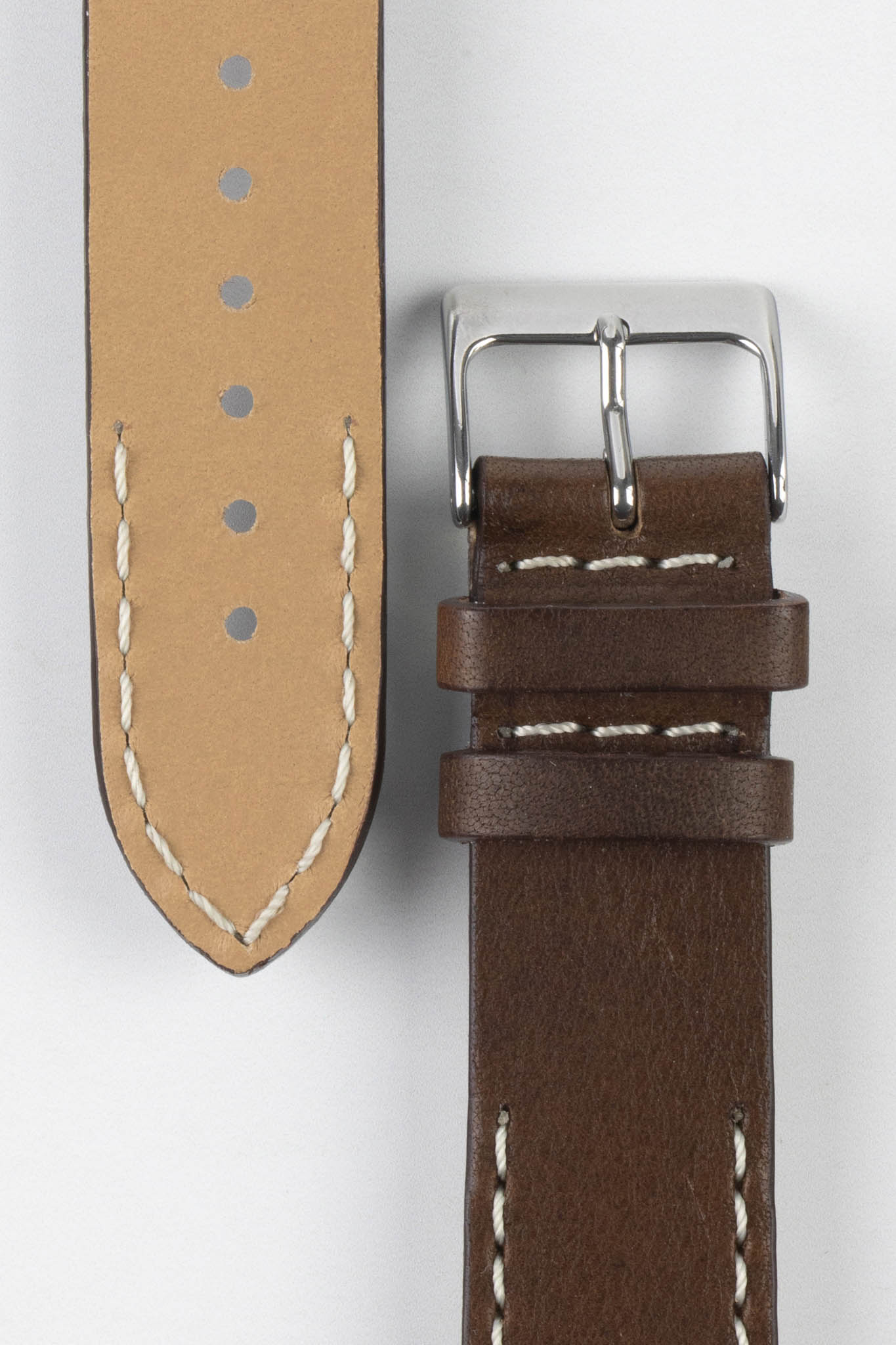 Pebro HALF-STITCH Calfskin Leather Watch Strap in DARK BROWN - Image 3