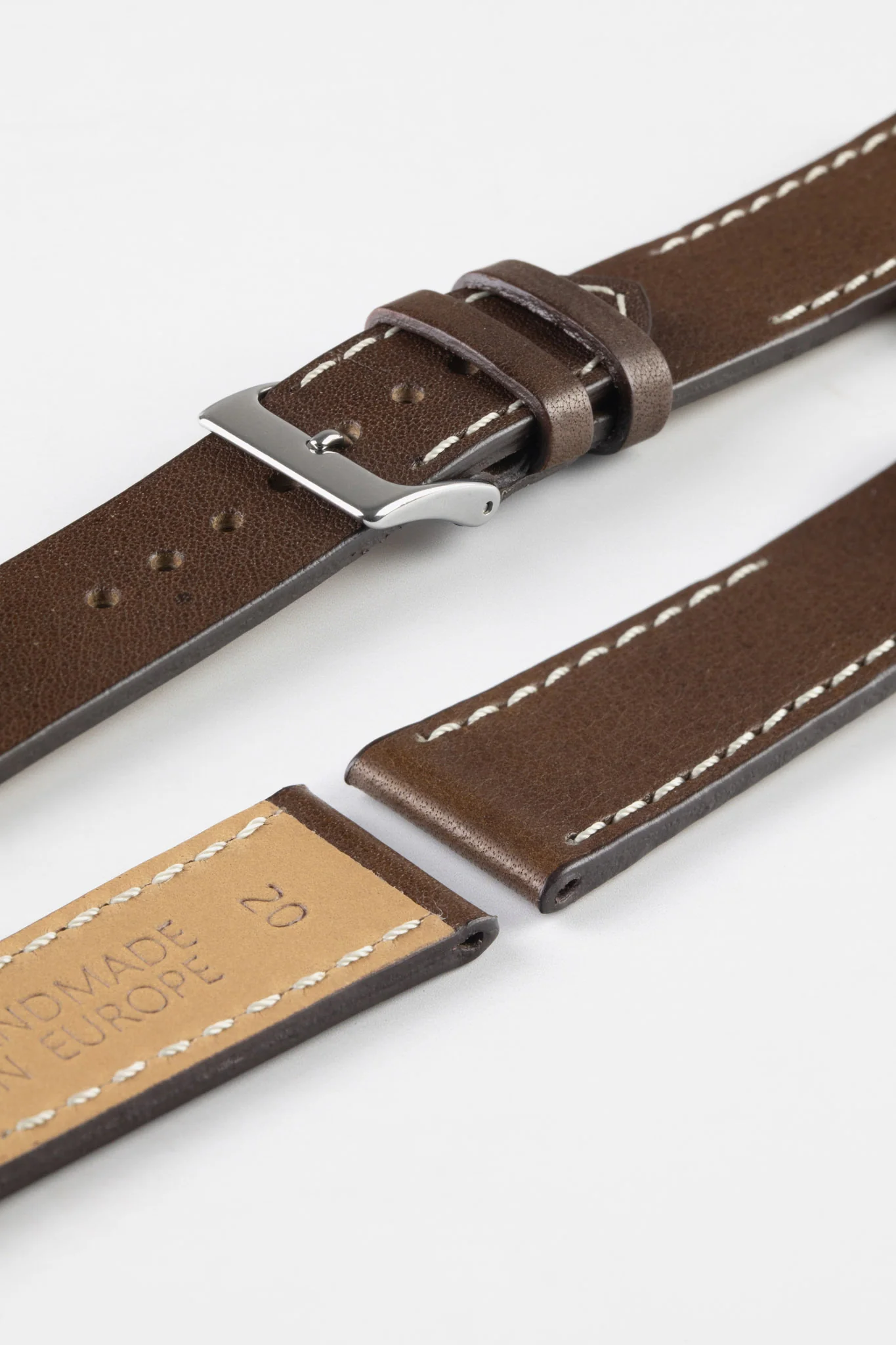 Pebro HALF-STITCH Calfskin Leather Watch Strap in DARK BROWN - Image 7