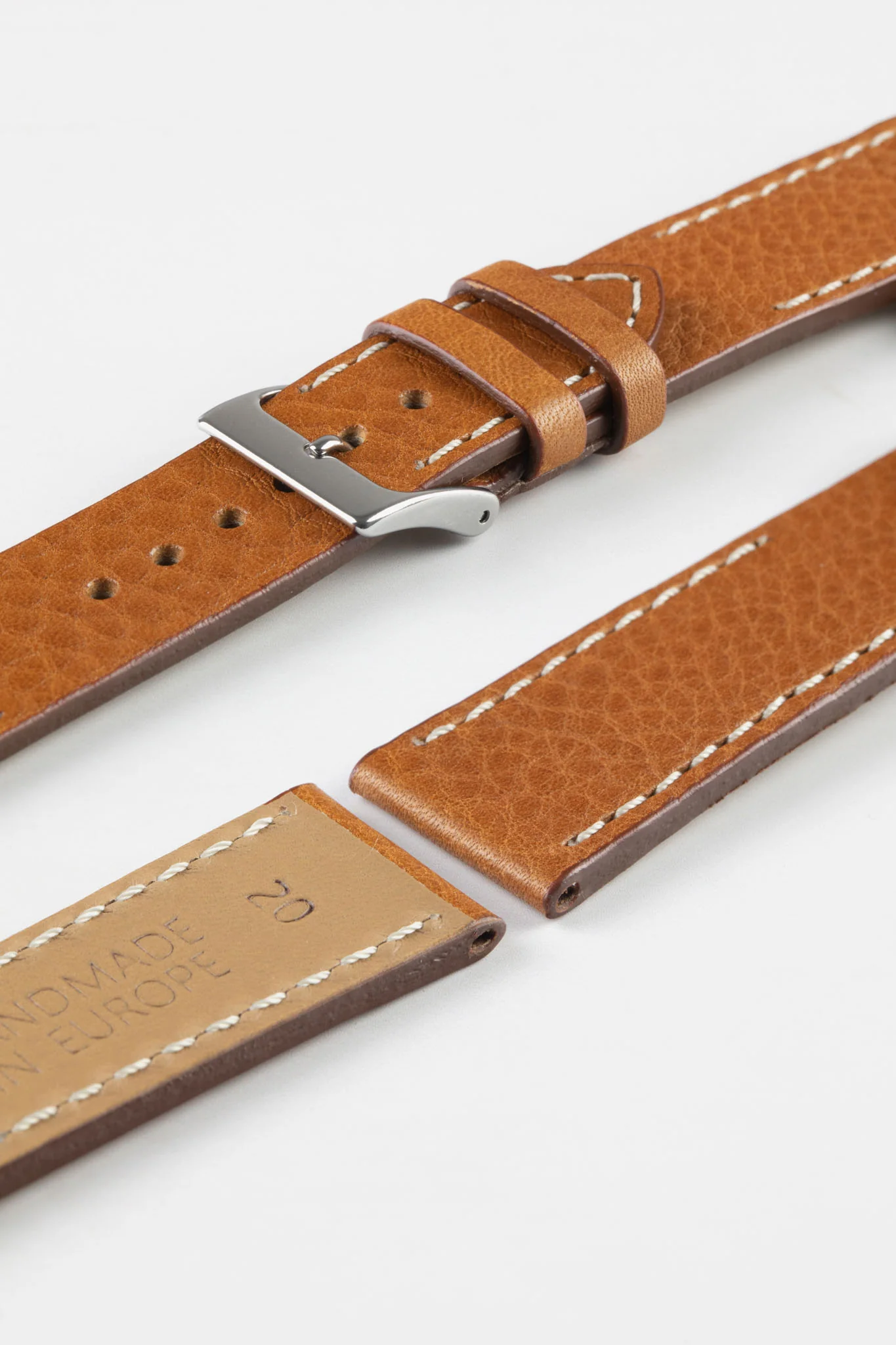 Pebro HALF-STITCH Calfskin Leather Watch Strap in GOLD BROWN - Image 7