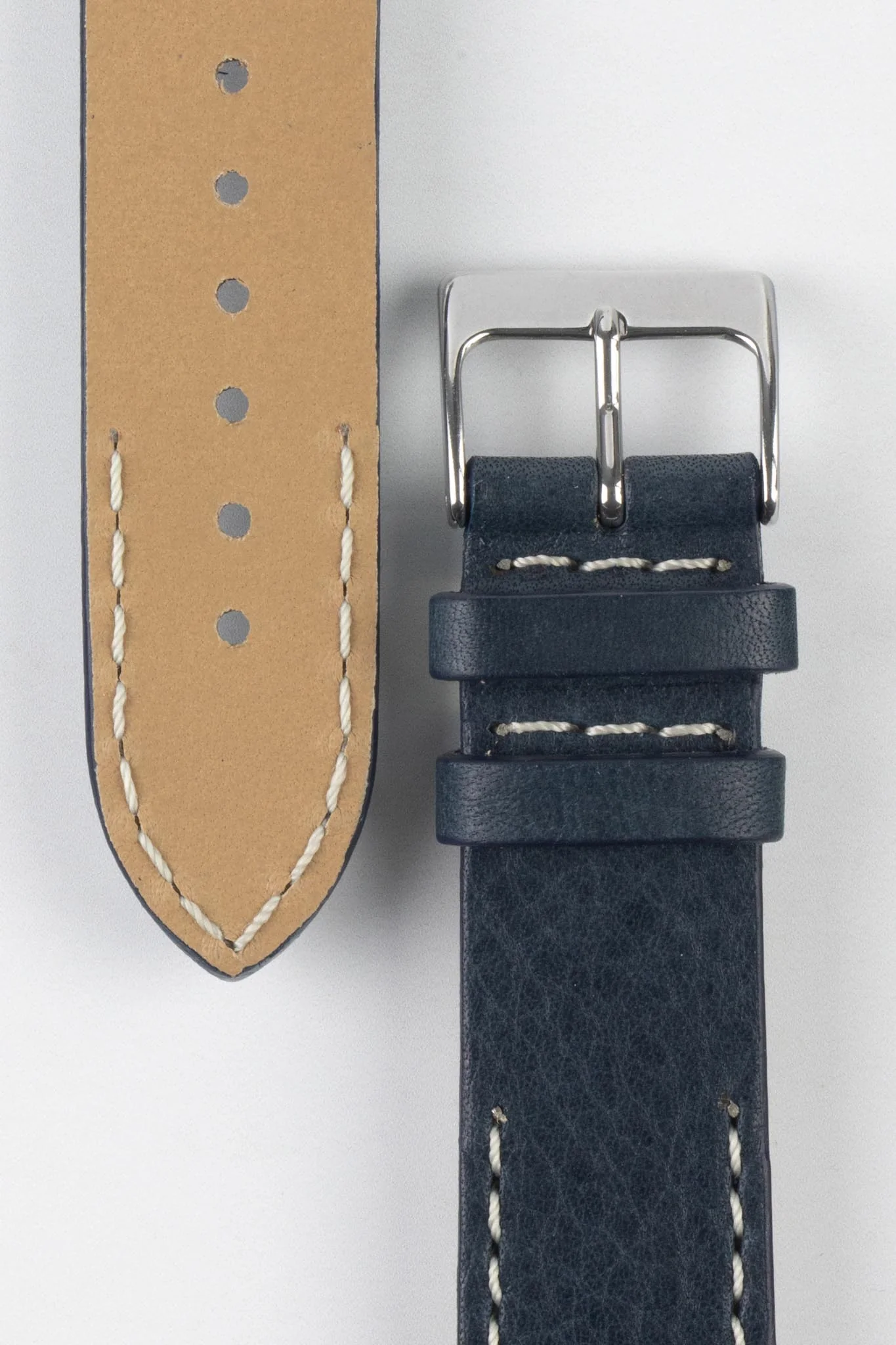 Pebro HALF-STITCH Calfskin Leather Watch Strap in NAVY BLUE - Image 3
