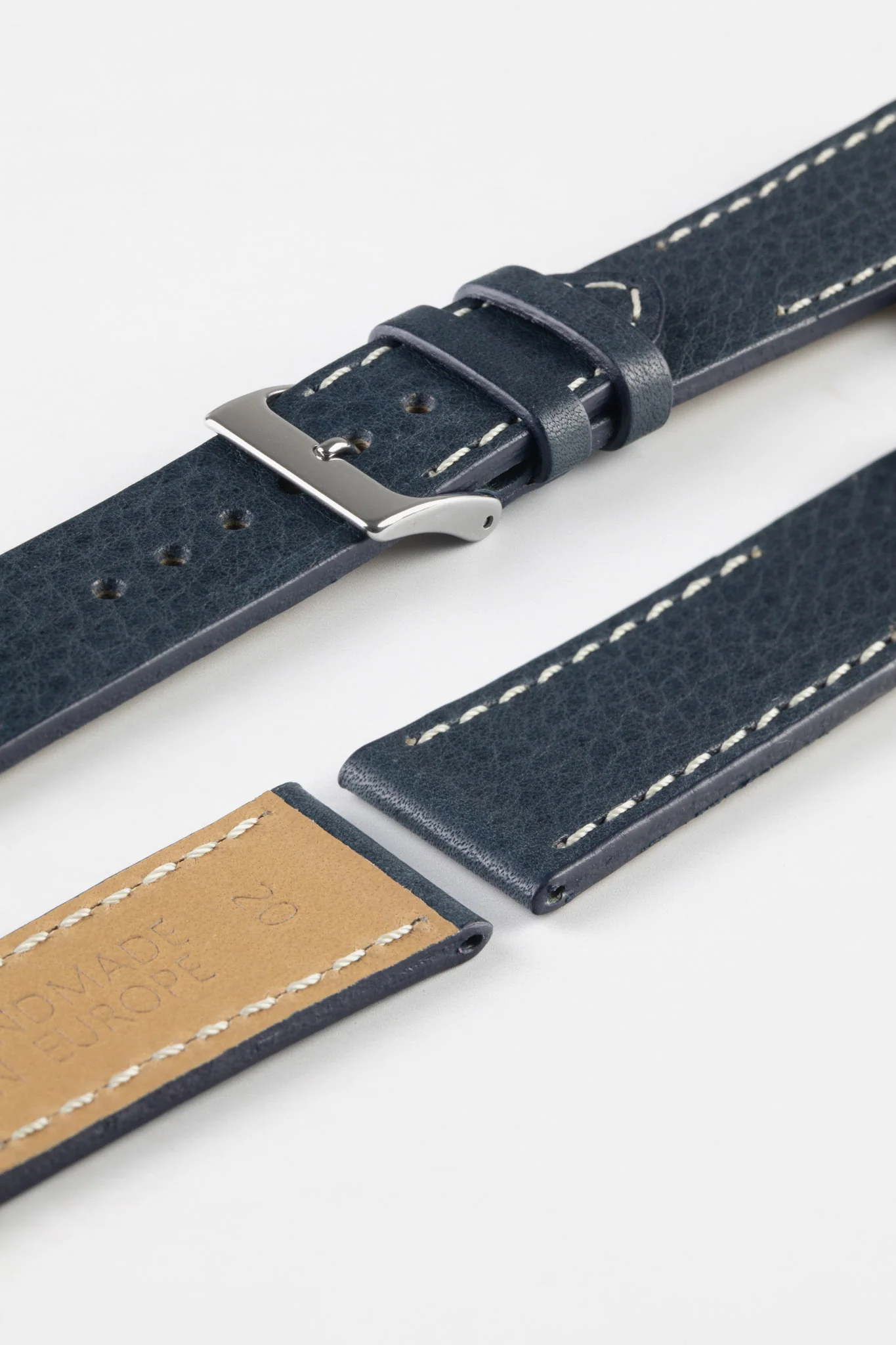 Pebro HALF-STITCH Calfskin Leather Watch Strap in NAVY BLUE - Image 7