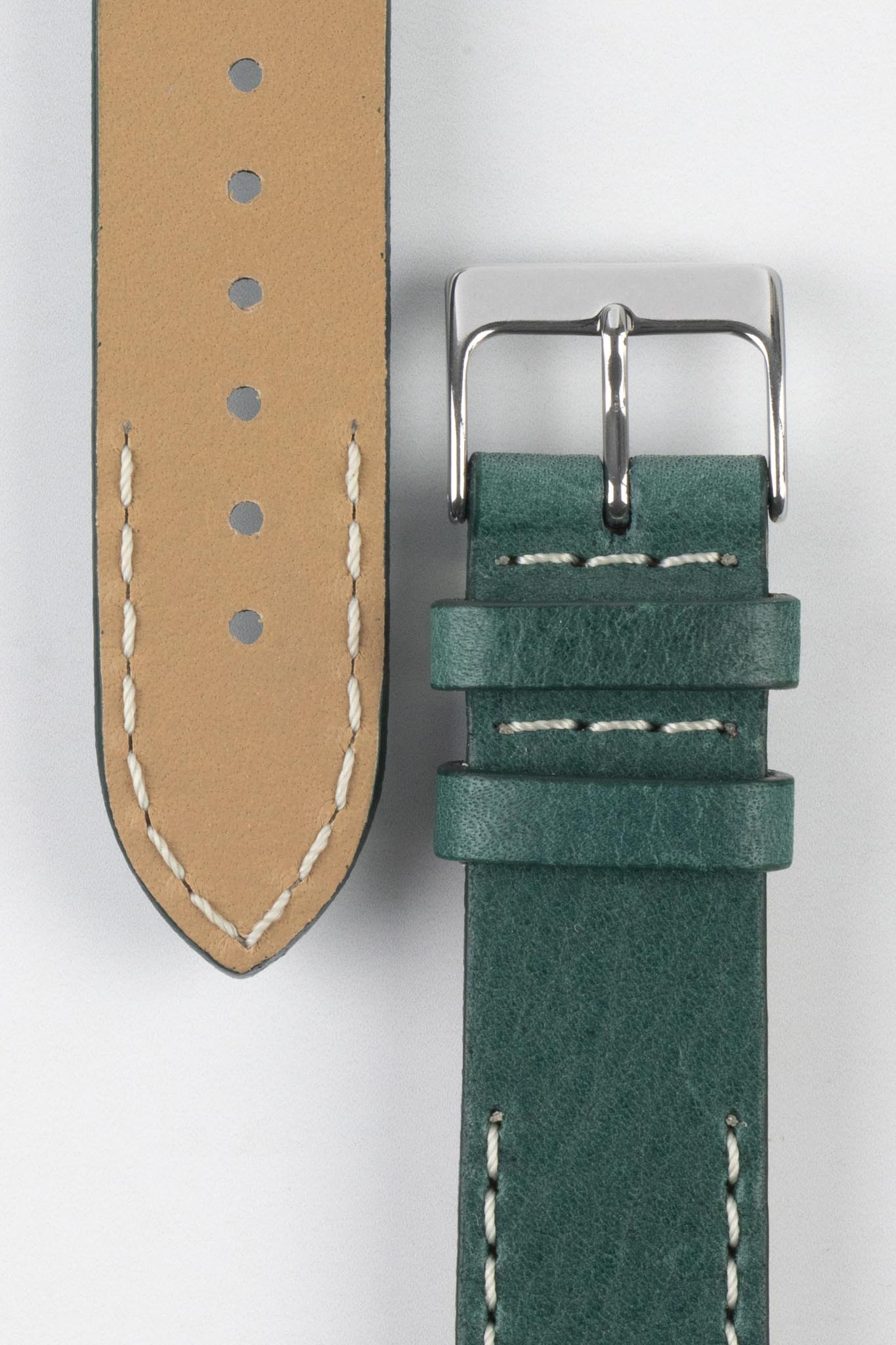Pebro HALF-STITCH Calfskin Leather Watch Strap in SEA GREEN - Image 3