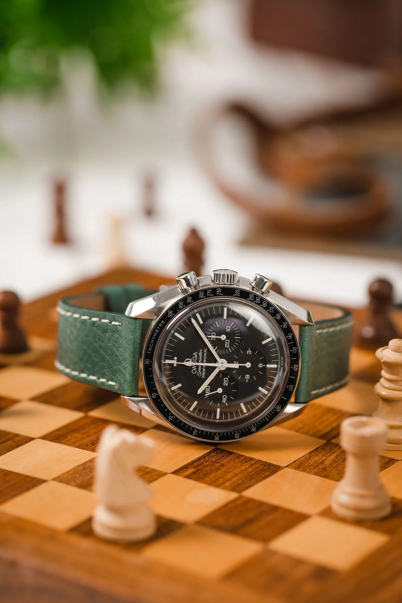 Pebro HALF-STITCH Calfskin Leather Watch Strap in SEA GREEN - Image 4