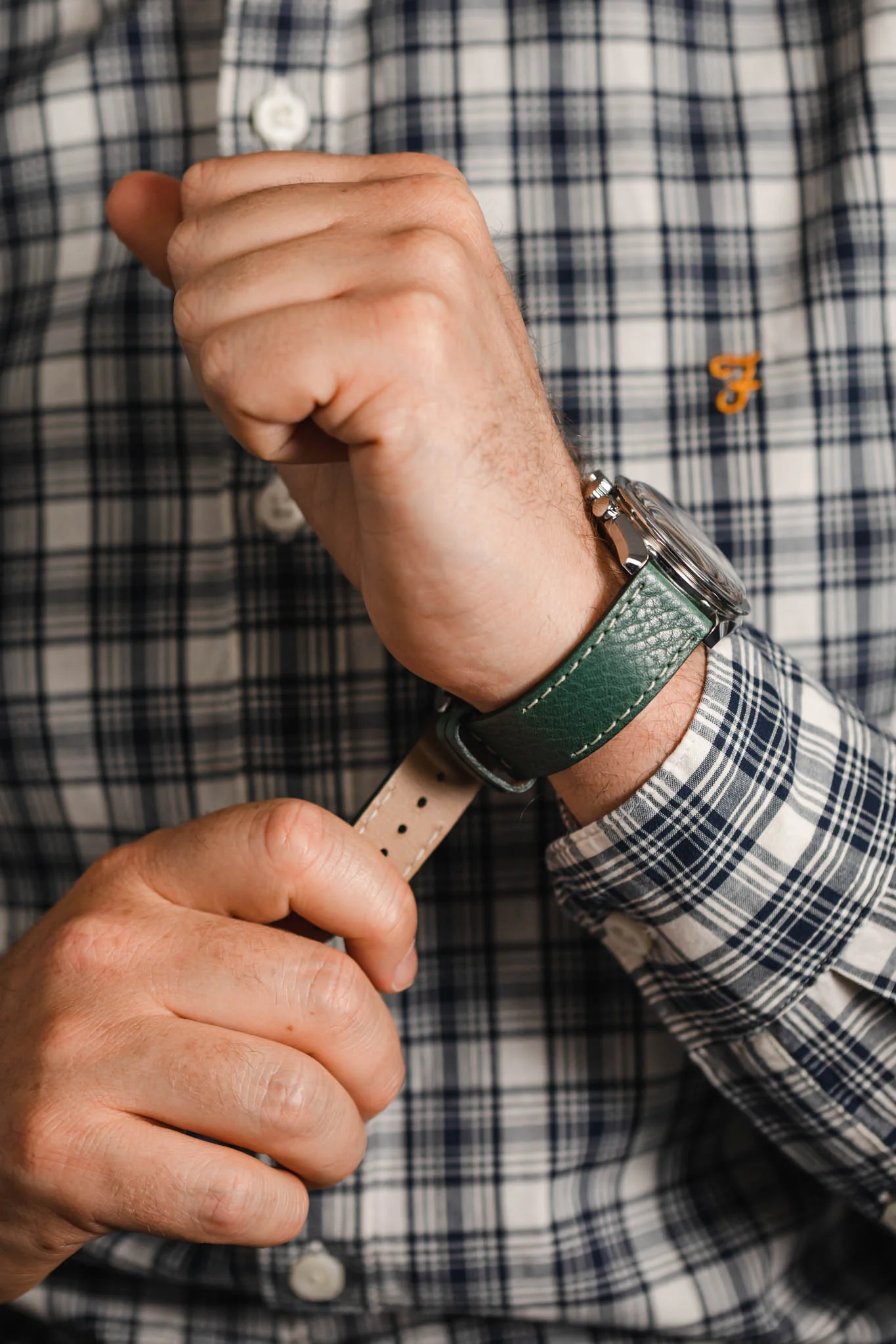 Pebro HALF-STITCH Calfskin Leather Watch Strap in SEA GREEN - Image 6