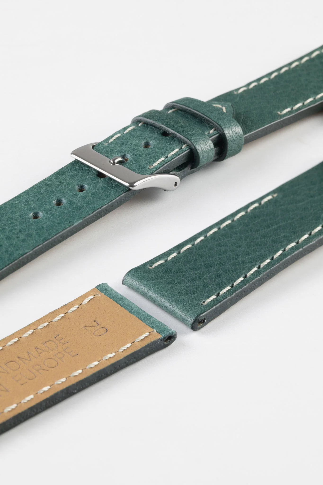 Pebro HALF-STITCH Calfskin Leather Watch Strap in SEA GREEN - Image 7