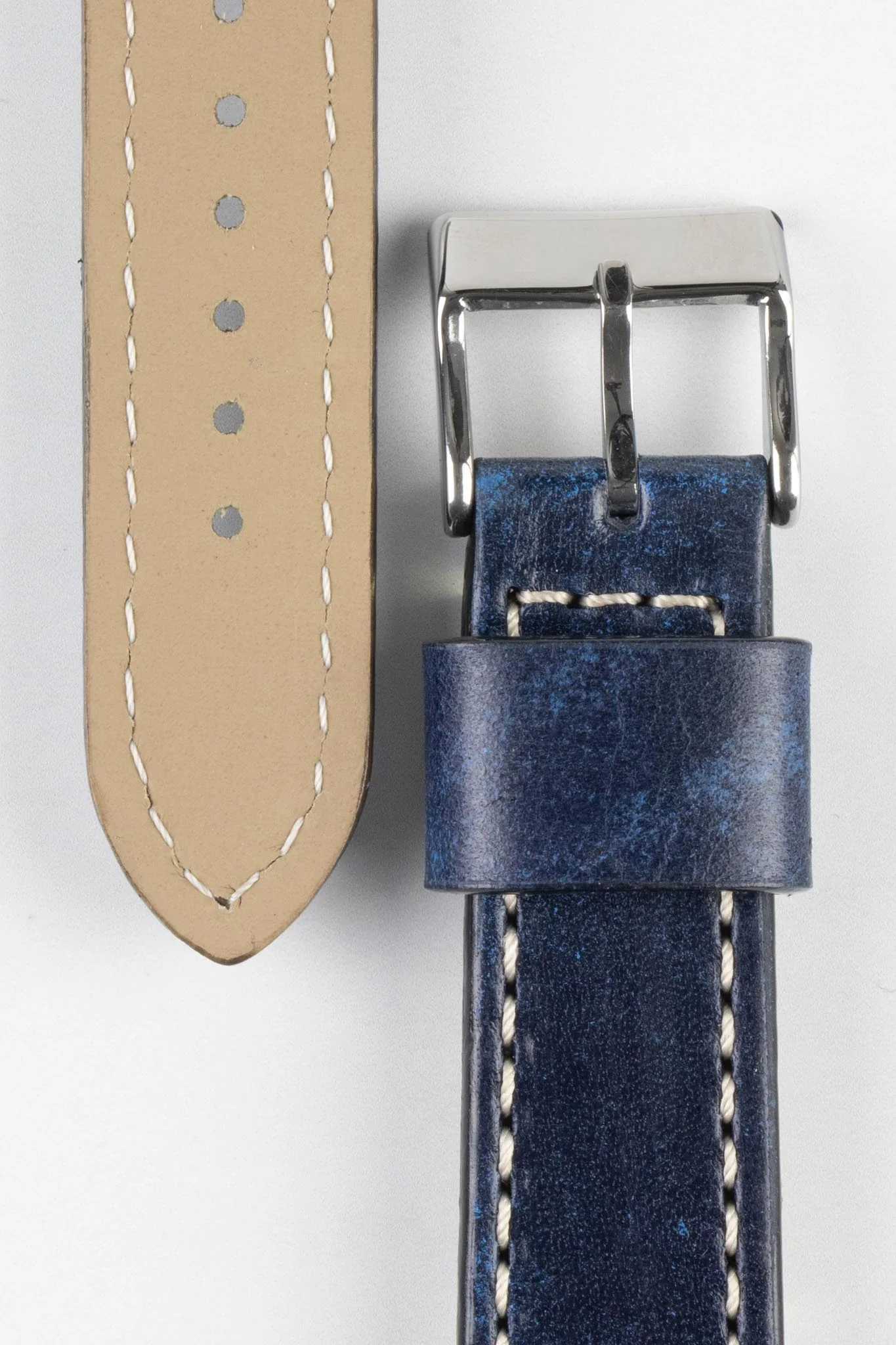 Pebro HISTORIC Hand-Finished Leather Watch Strap in BLUE - Image 3