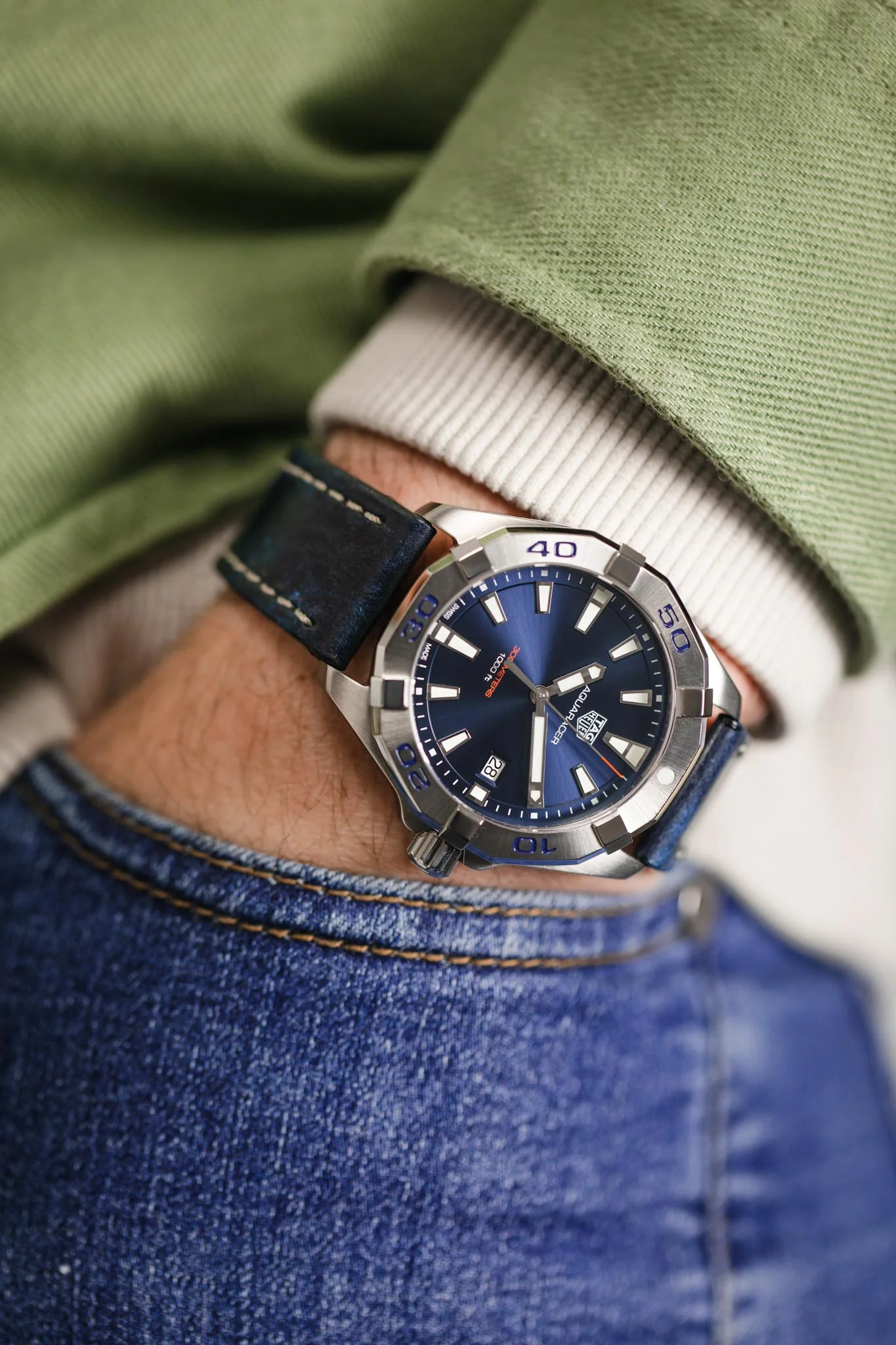 Pebro HISTORIC Hand-Finished Leather Watch Strap in BLUE - Image 5