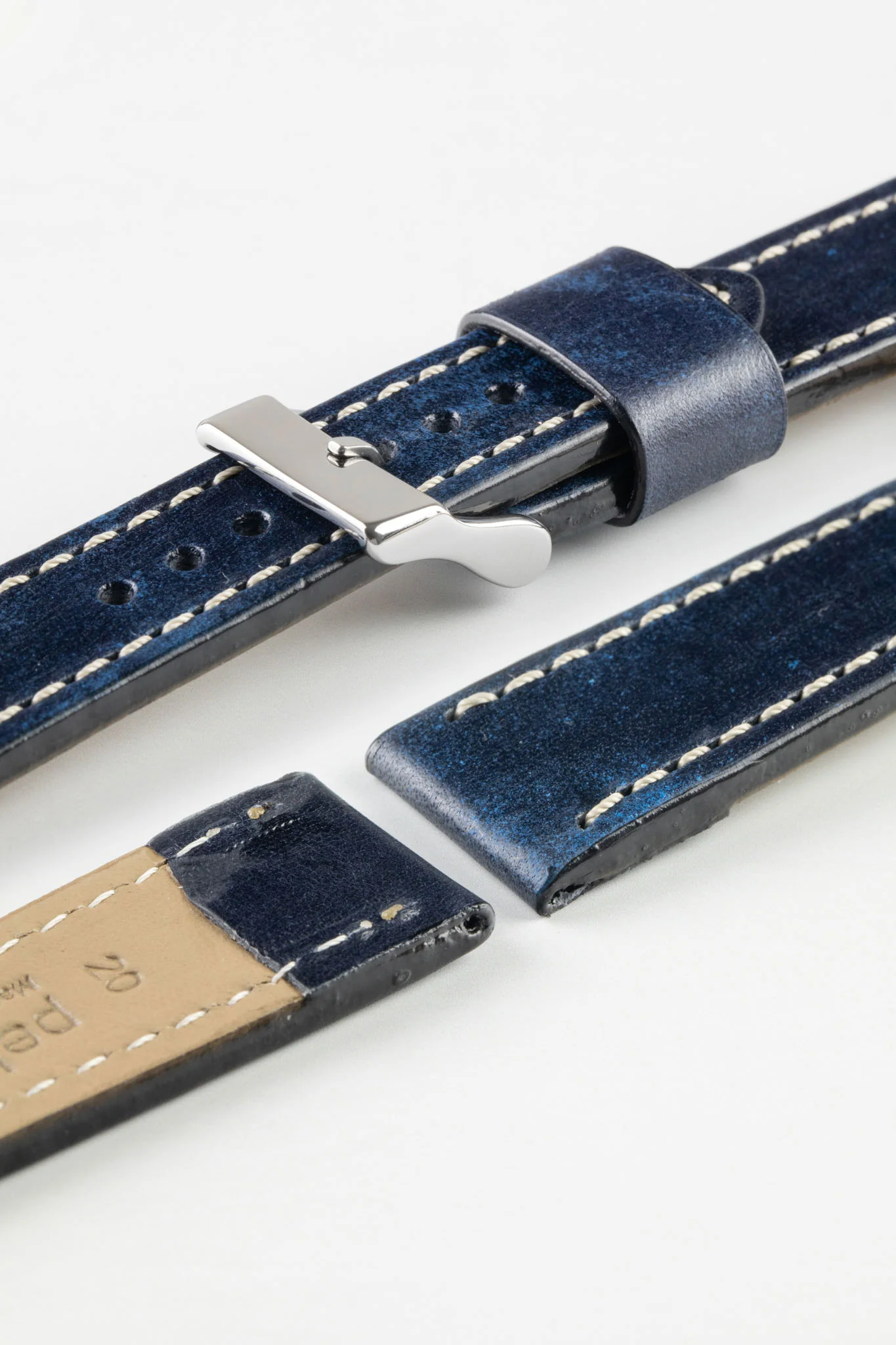 Pebro HISTORIC Hand-Finished Leather Watch Strap in BLUE - Image 6