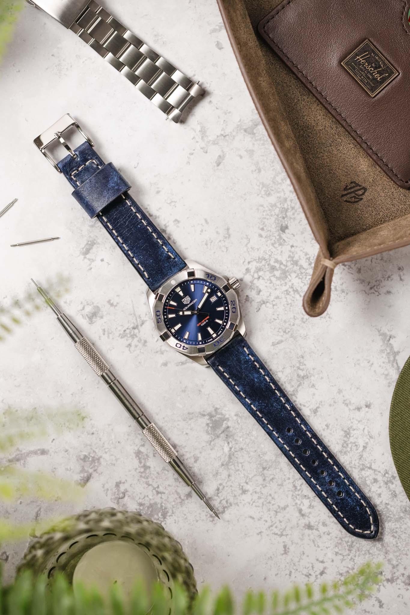 Pebro HISTORIC Hand-Finished Leather Watch Strap in BLUE - Image 7