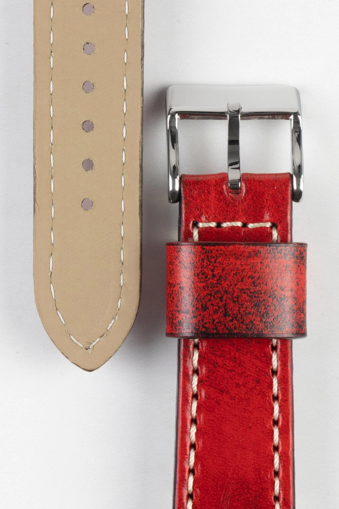 Pebro HISTORIC Hand-Finished Leather Watch Strap in RED - Image 3