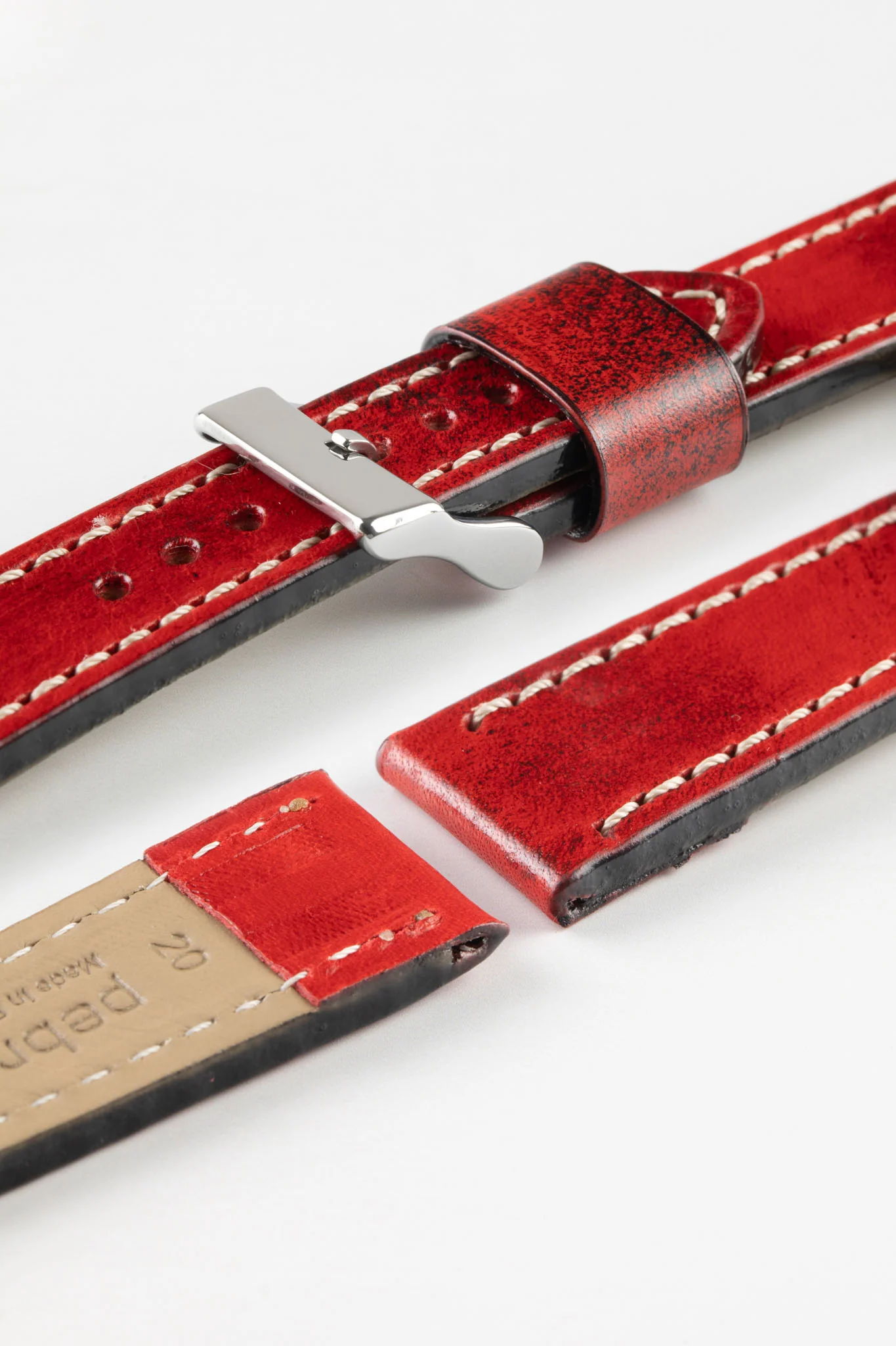 Pebro HISTORIC Hand-Finished Leather Watch Strap in RED - Image 6