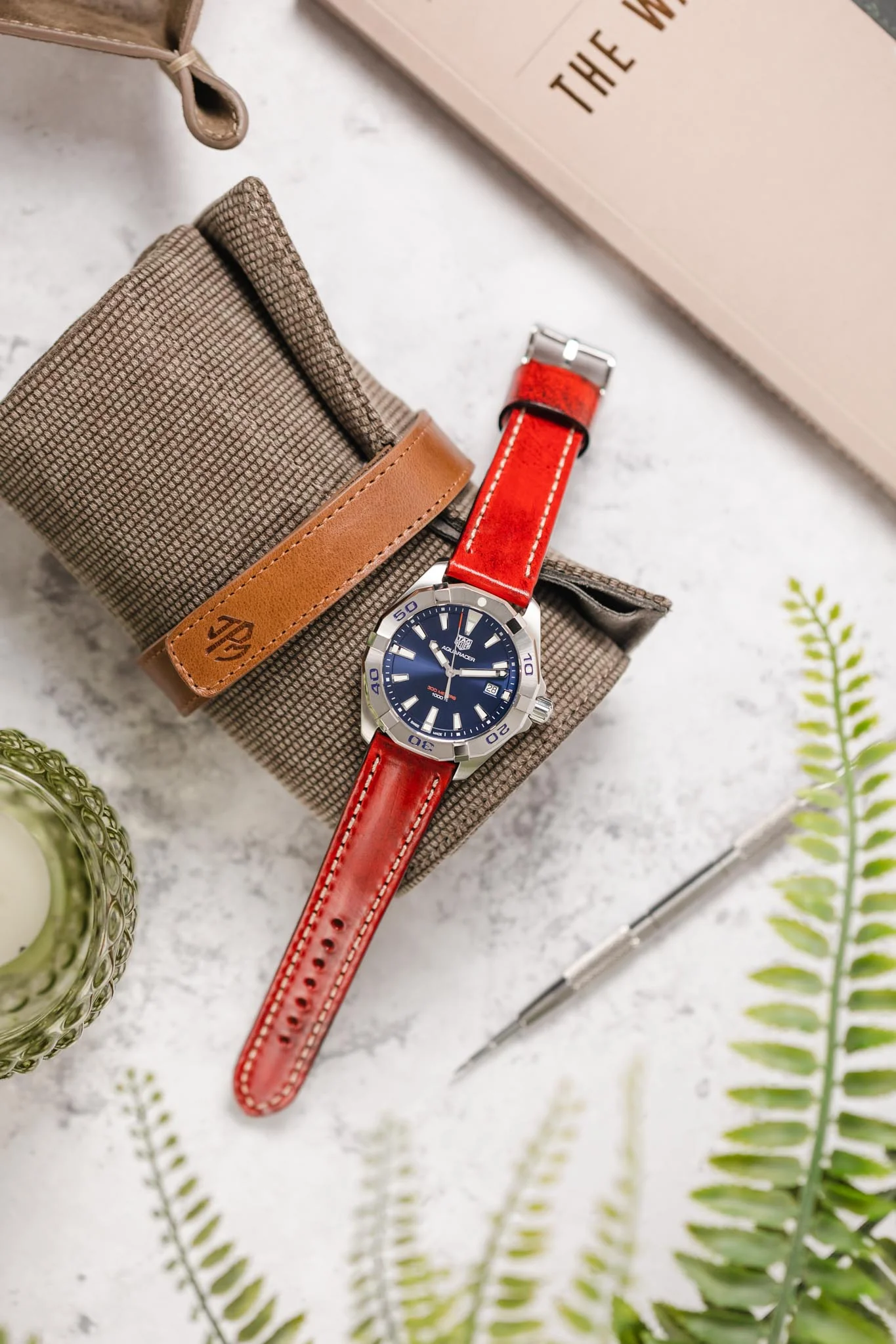 Pebro HISTORIC Hand-Finished Leather Watch Strap in RED - Image 7