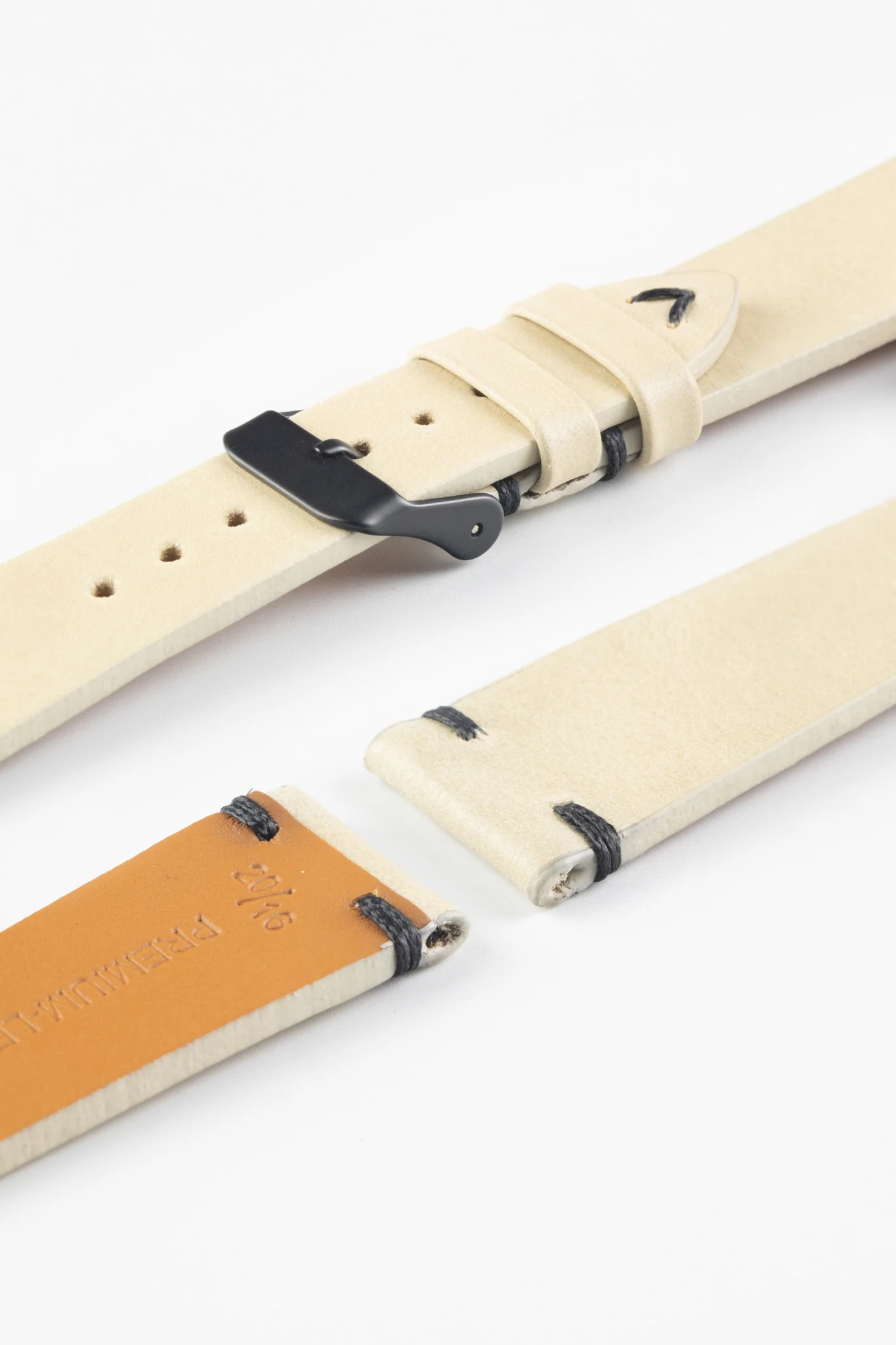 Pebro LEGACY Vintage Calfskin Leather Watch Strap in CREAM - Image 4
