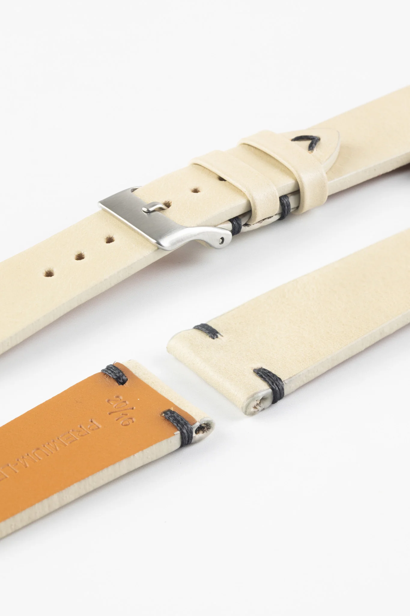 Pebro LEGACY Vintage Calfskin Leather Watch Strap in CREAM - Image 6