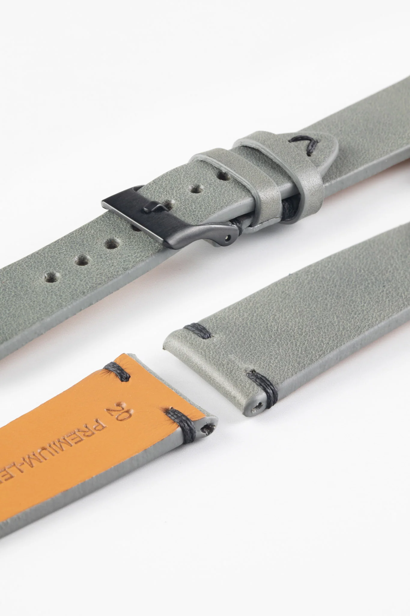 Pebro LEGACY Vintage Calfskin Leather Watch Strap in GREY - Image 4