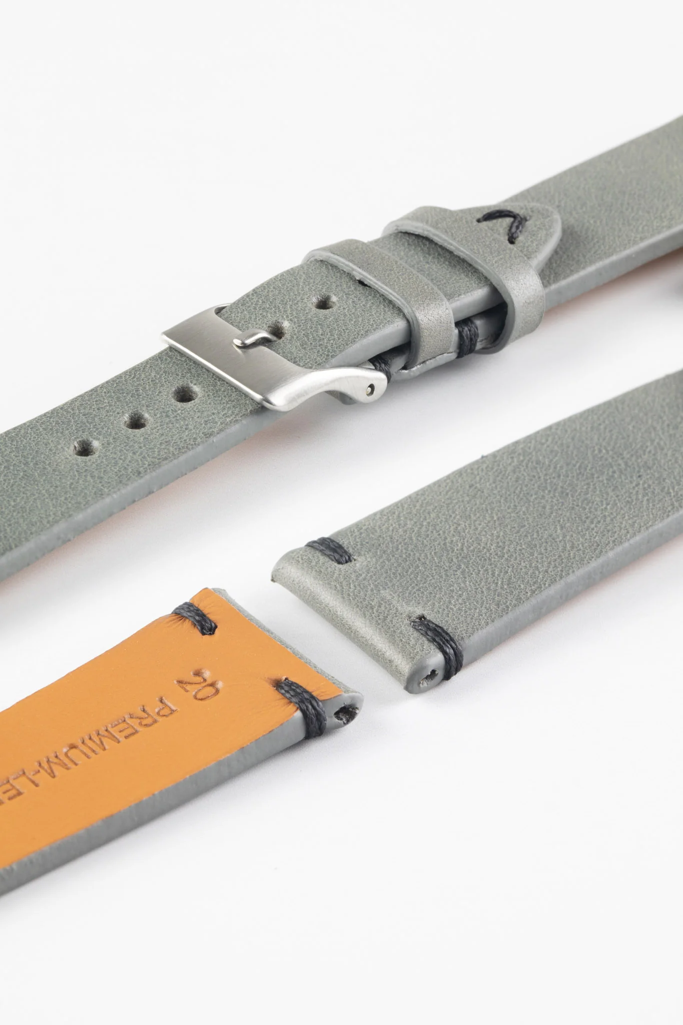 Pebro LEGACY Vintage Calfskin Leather Watch Strap in GREY - Image 6
