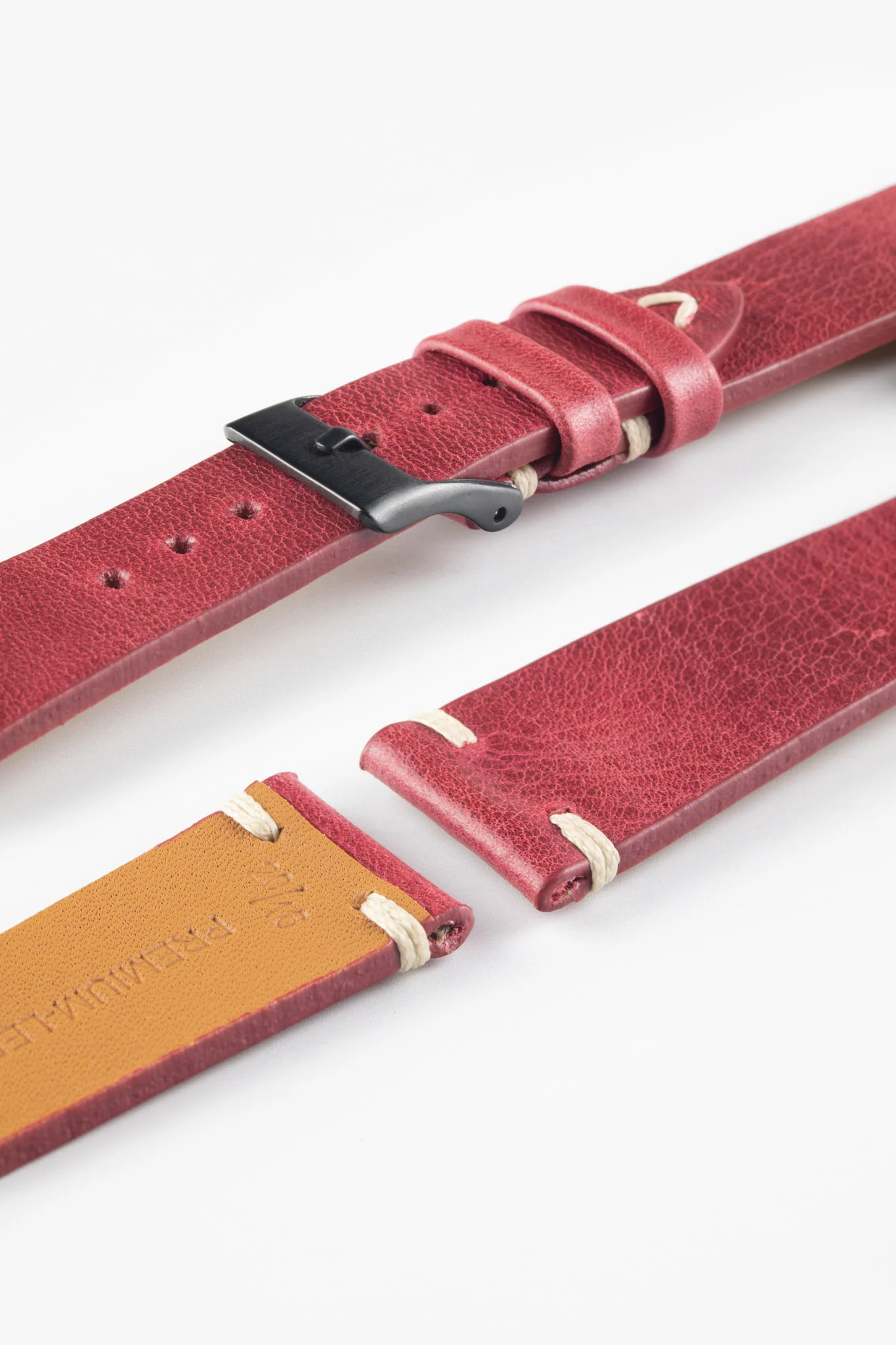 Pebro LEGACY Vintage Calfskin Leather Watch Strap in RED - Image 6