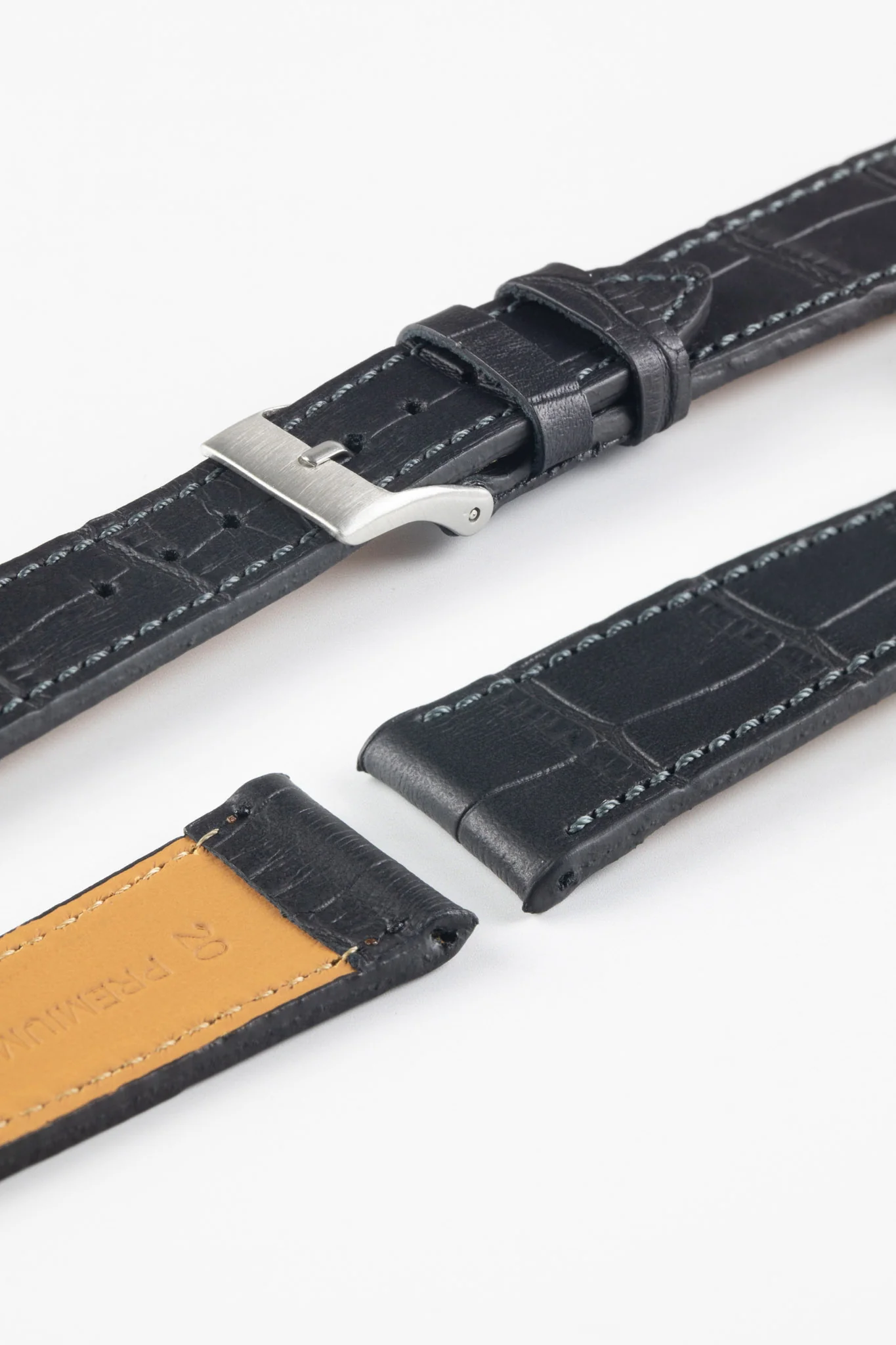 Pebro NILE Crocodile-Embossed Calfskin Leather Watch Strap in BLACK - Image 4