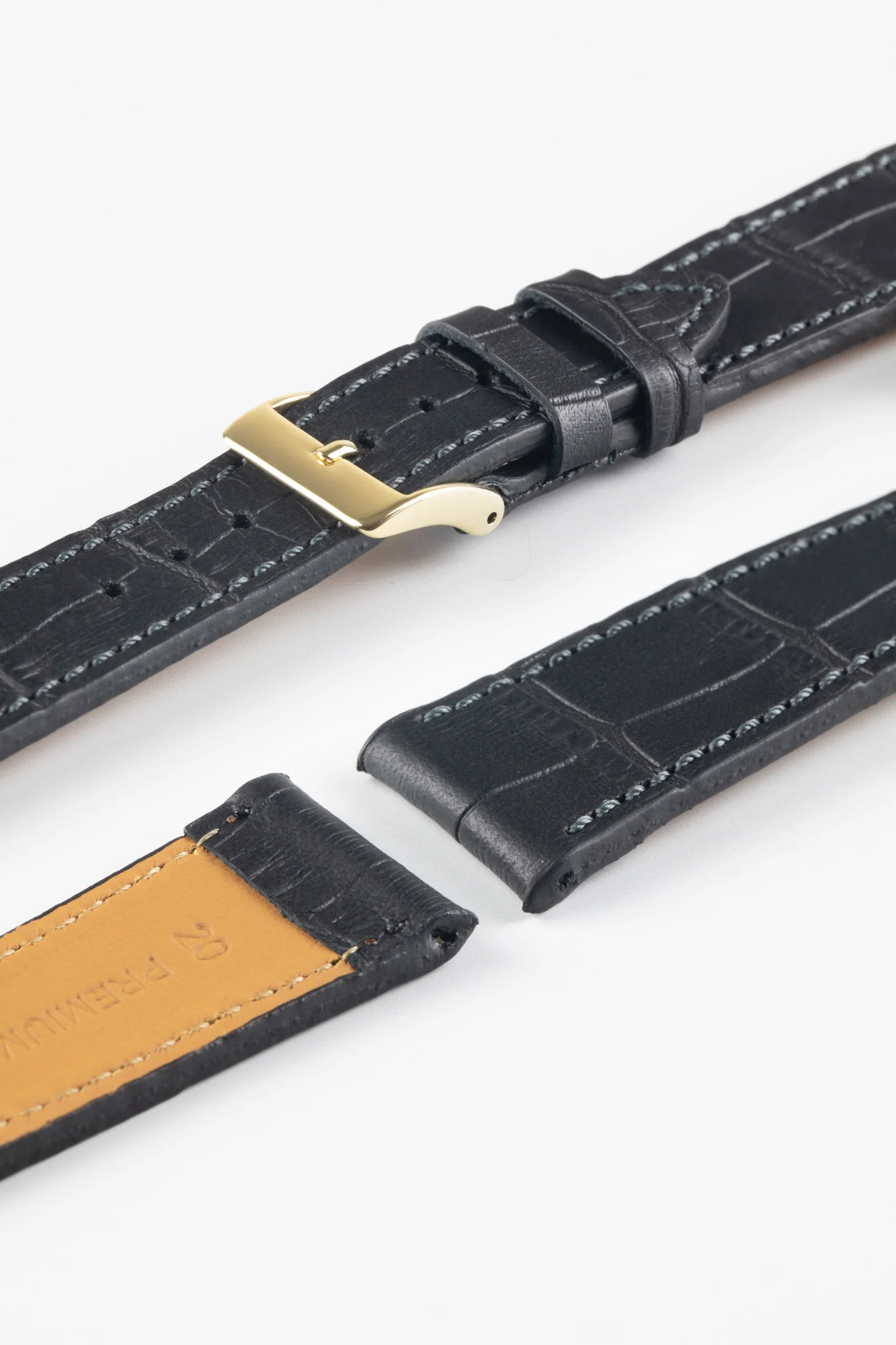 Pebro NILE Crocodile-Embossed Calfskin Leather Watch Strap in BLACK - Image 5
