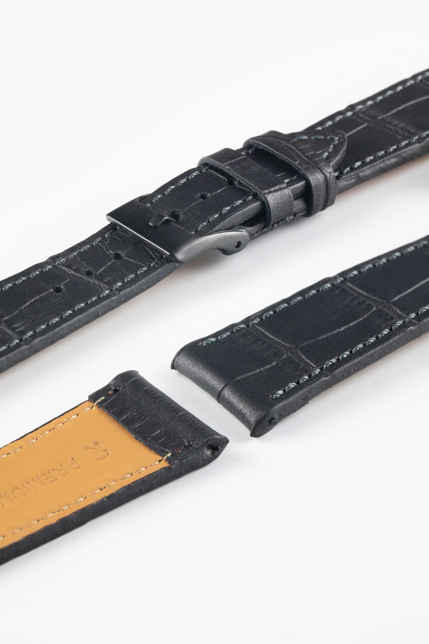Pebro NILE Crocodile-Embossed Calfskin Leather Watch Strap in BLACK - Image 6