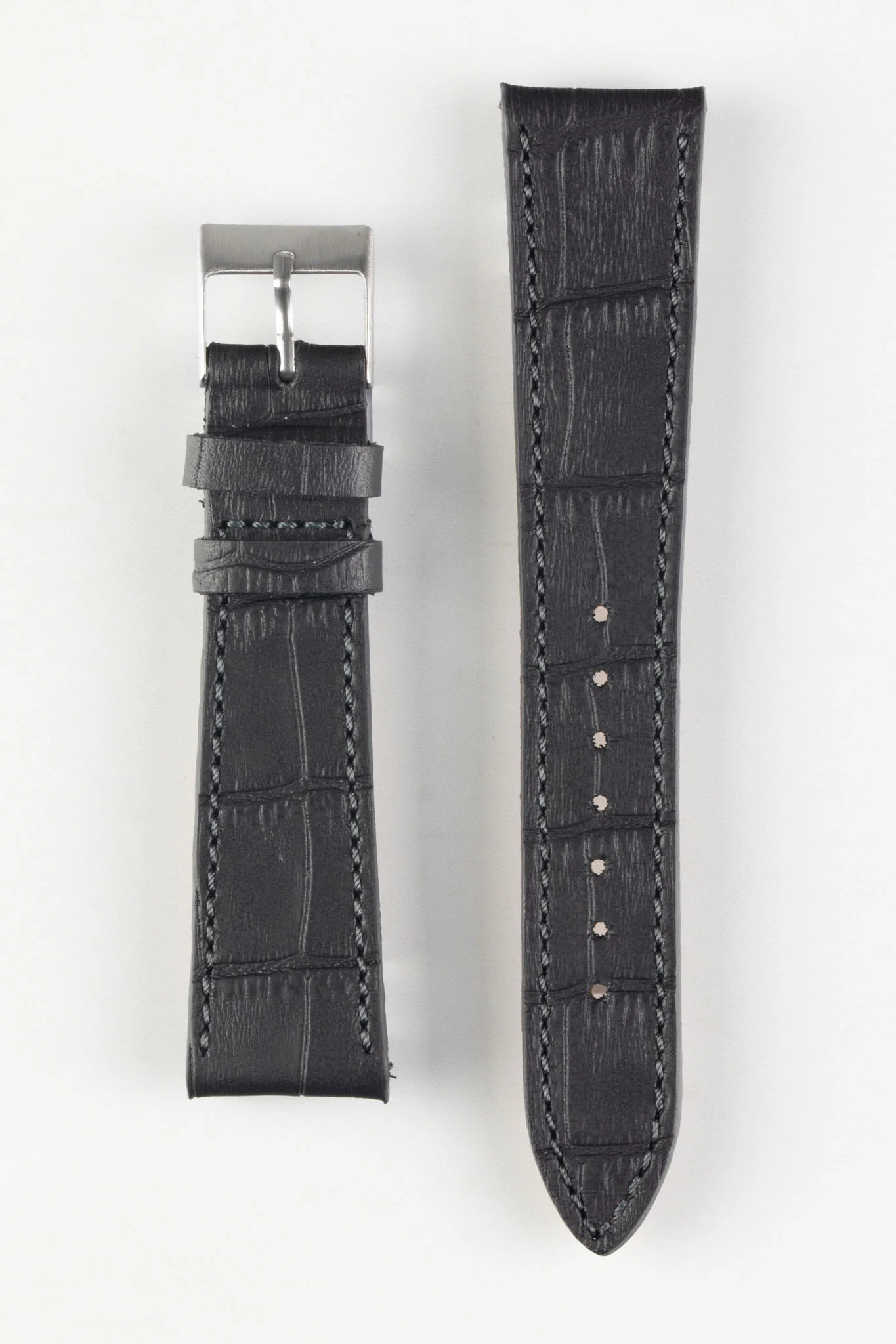 Pebro NILE Crocodile-Embossed Calfskin Leather Watch Strap in BLACK - Image 7