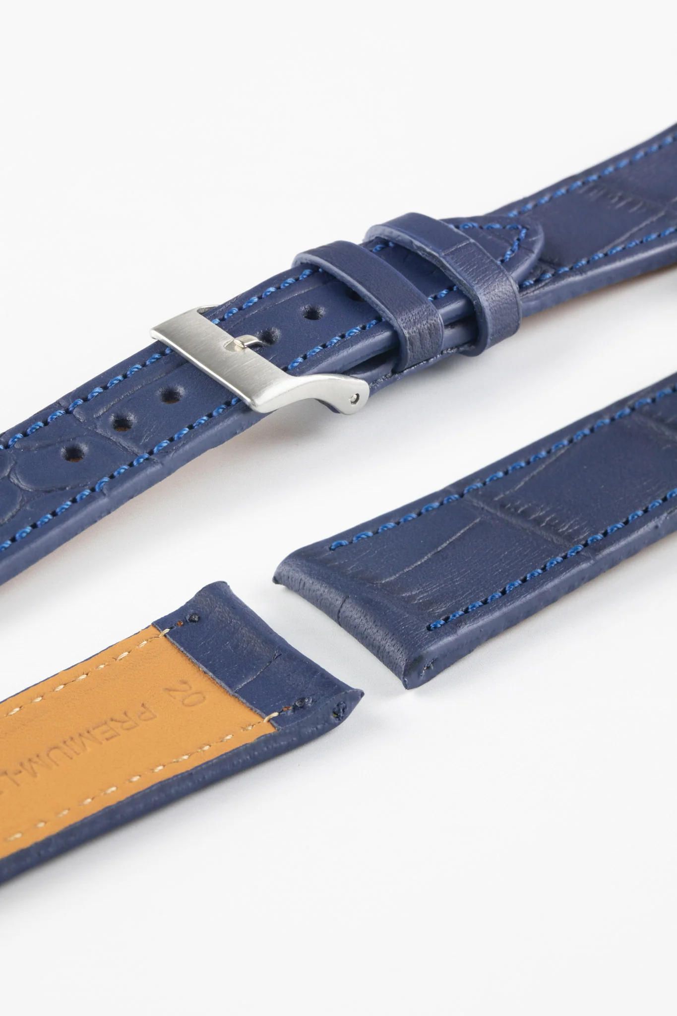 Pebro NILE Crocodile-Embossed Calfskin Leather Watch Strap in BLUE - Image 4