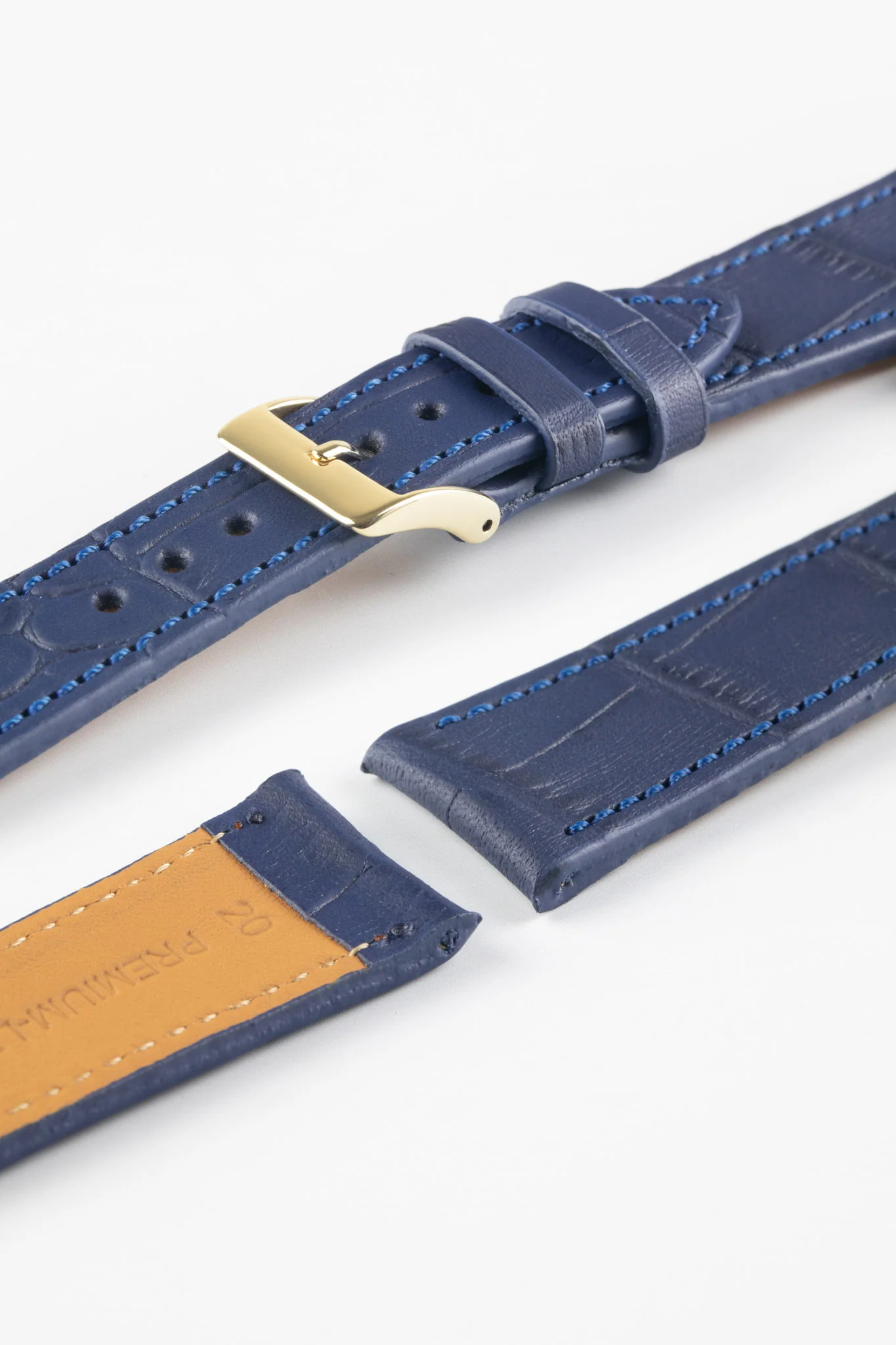 Pebro NILE Crocodile-Embossed Calfskin Leather Watch Strap in BLUE - Image 5