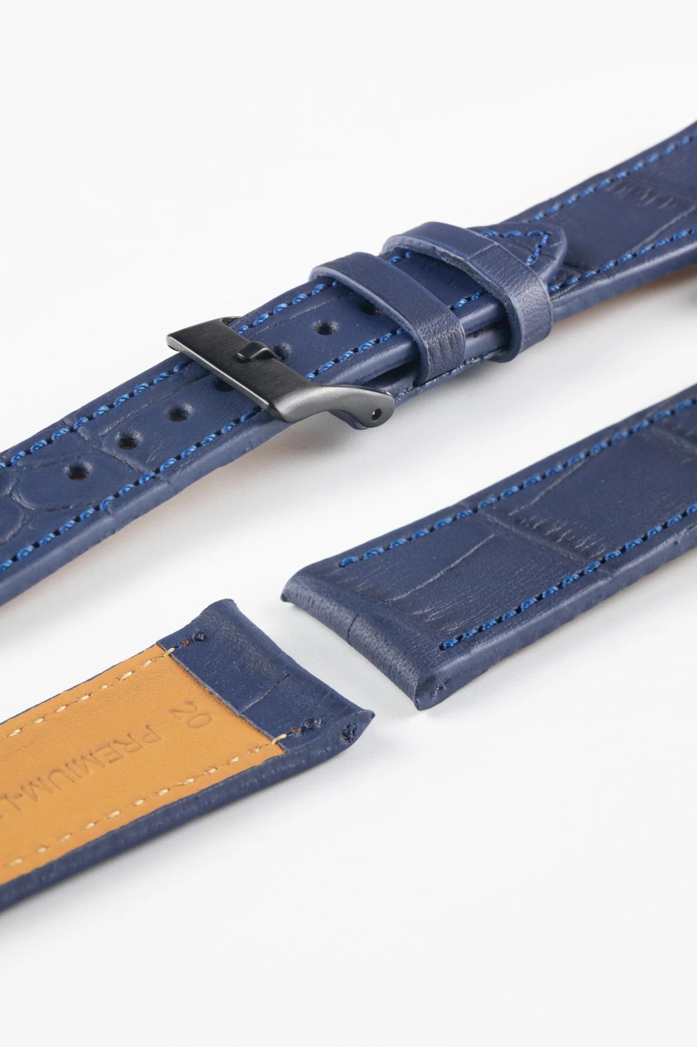 Pebro NILE Crocodile-Embossed Calfskin Leather Watch Strap in BLUE - Image 6