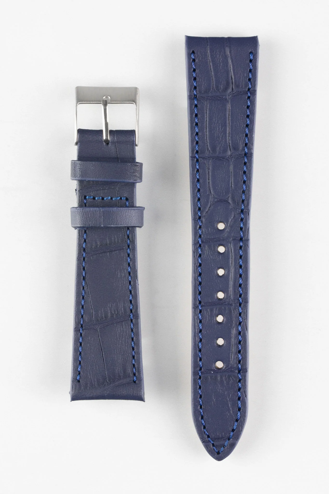 Pebro NILE Crocodile-Embossed Calfskin Leather Watch Strap in BLUE - Image 7