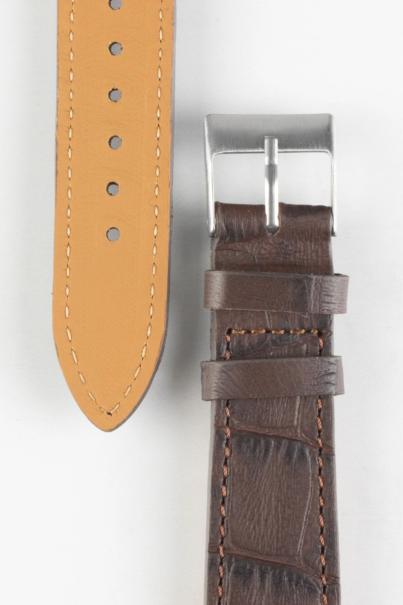 Pebro NILE Crocodile-Embossed Calfskin Leather Watch Strap in DARK BROWN - Image 2